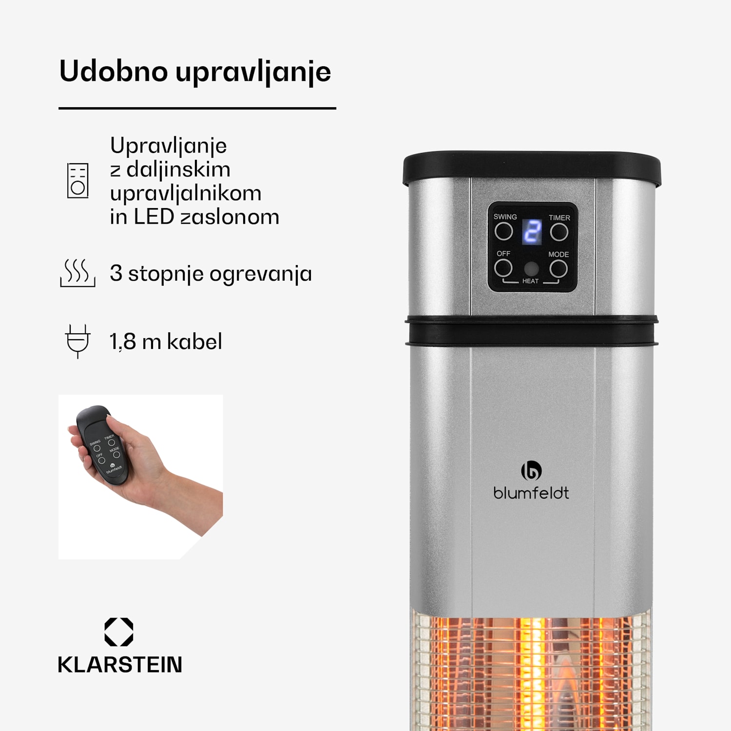 Heat Guru Plus, infrardeči grelnik, 2000 W, 3 stopnje gretja, daljinski upravljalnik, črn 2000 W | Srebrna