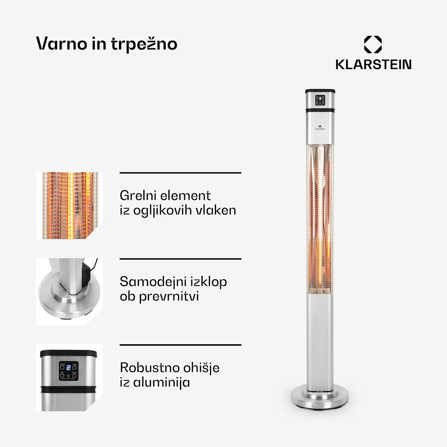 Heat Guru Plus, infrardeči grelnik, 2000 W, 3 stopnje gretja, daljinski upravljalnik, črn 2000 W | Srebrna