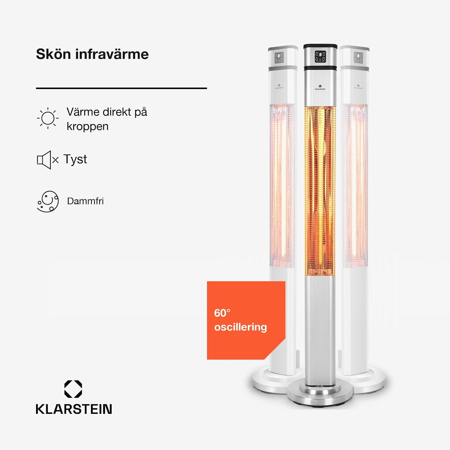 Heat Guru värmestrålare 2 000 W 3 värmenivåer fjärrkontroll silver 2000 W | Silver