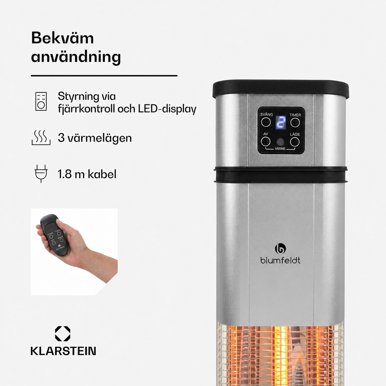 Heat Guru värmestrålare 2 000 W 3 värmenivåer fjärrkontroll silver 2000 W | Silver