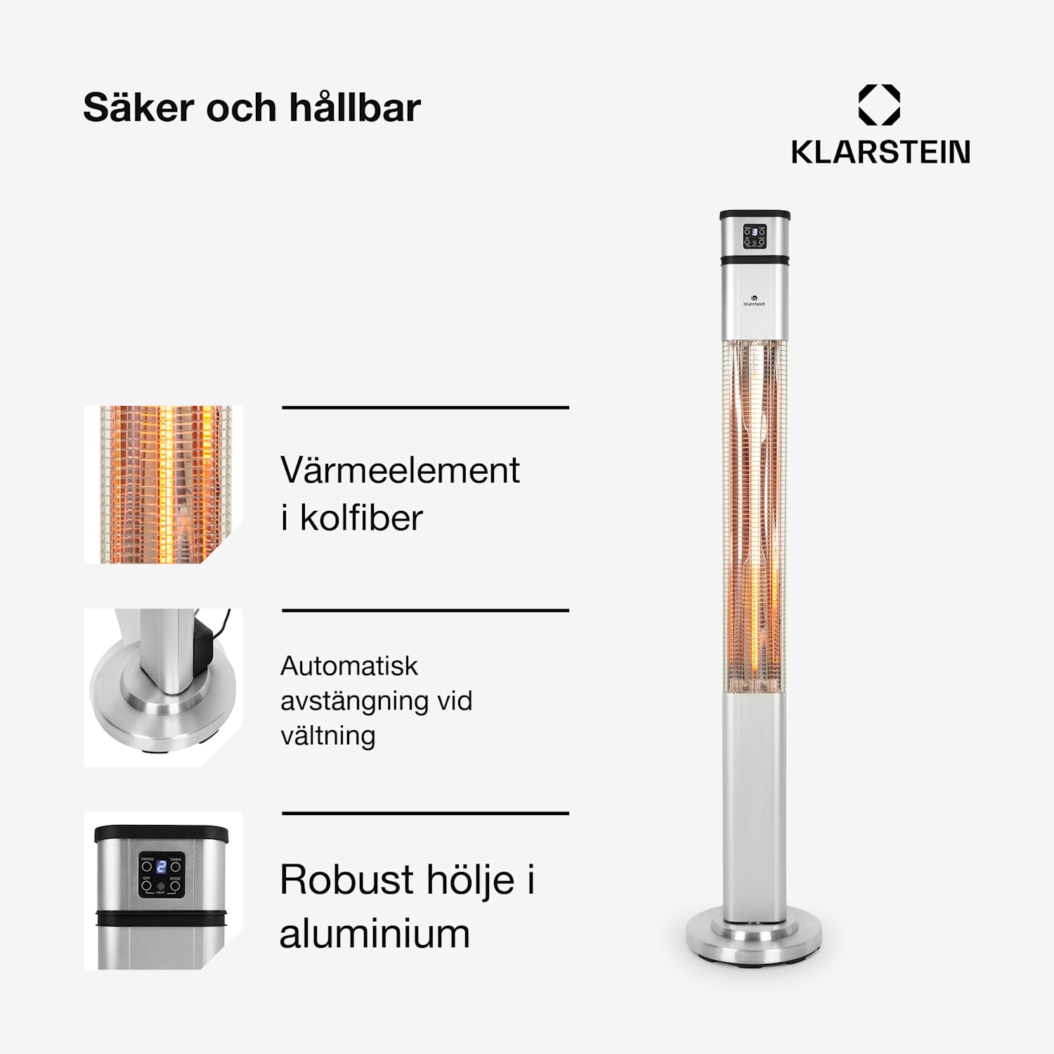 Heat Guru värmestrålare 2 000 W 3 värmenivåer fjärrkontroll silver 2000 W | Silver