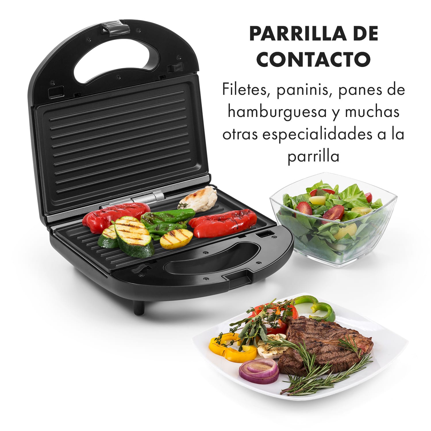 Trilit sandwichera 3 en 1 750 W 3 placas LED antiadherente negro Negro