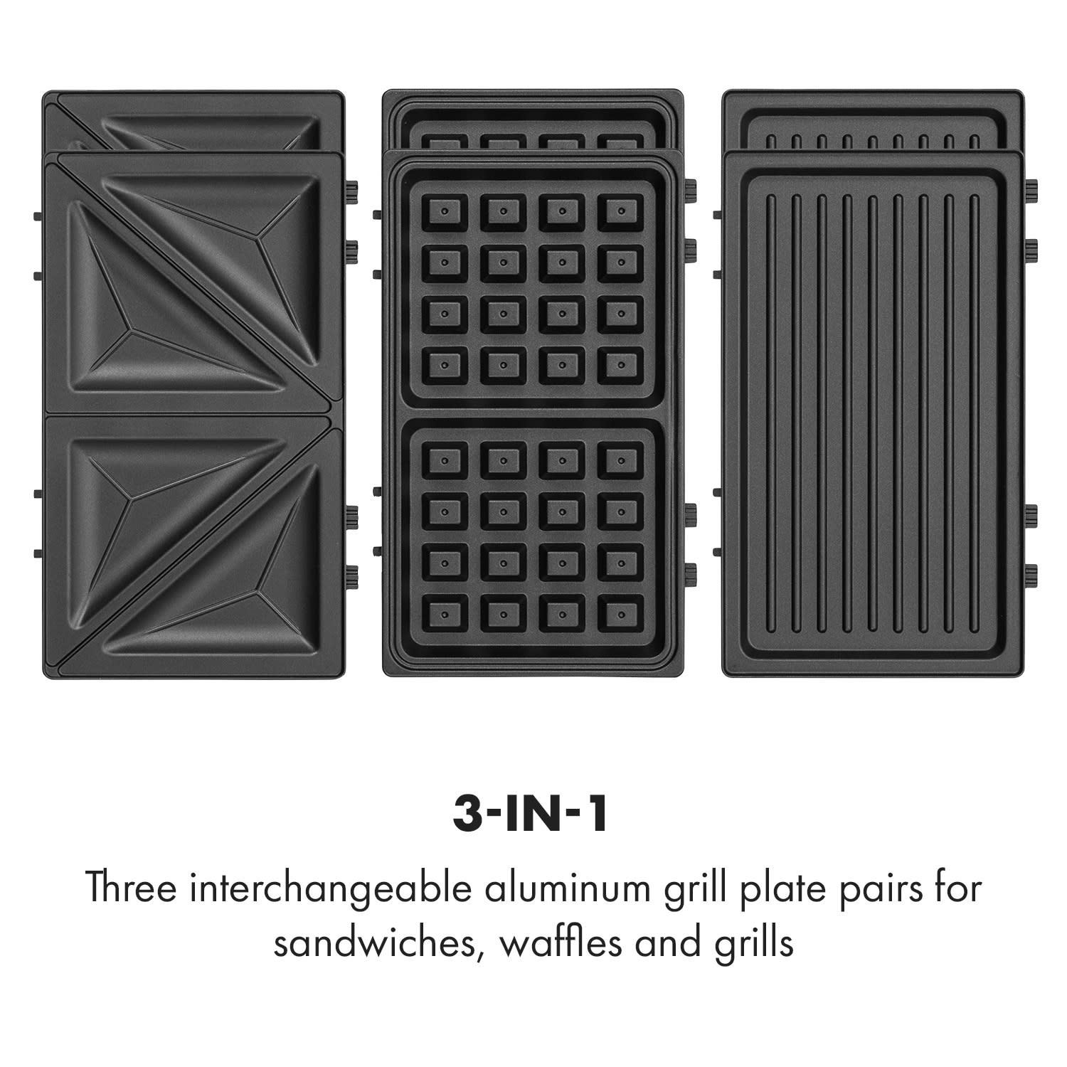 Trilit 3-in-1 Sandwich Maker 750W 3 bakplaten LED anti-aanbaklaag zwart Zwart