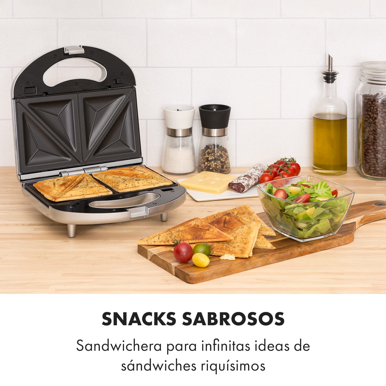 Trilit sandwichera 3 en 1 750 W 3 placas LED antiadherente plateada Plata