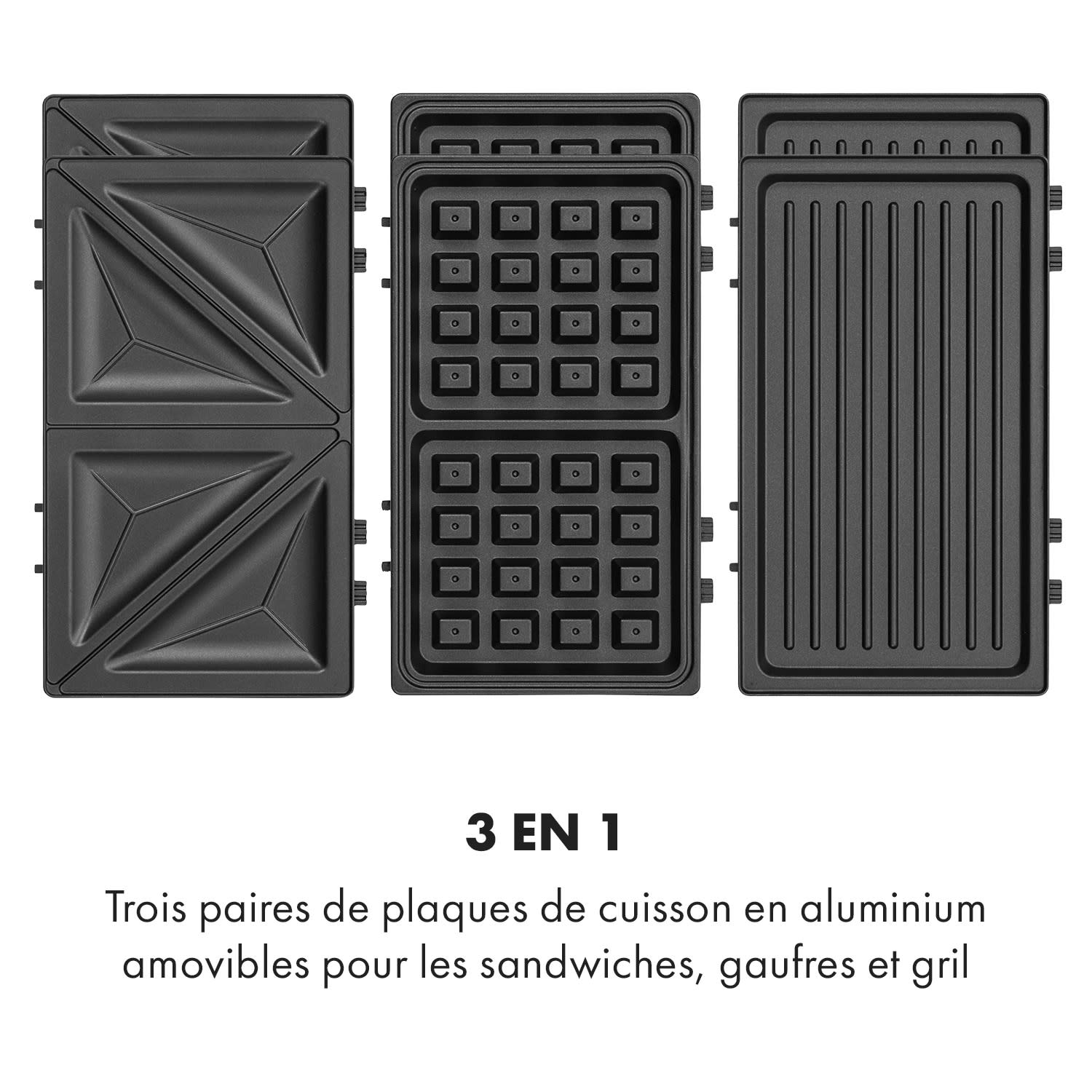 Trilit 3-in-1 Sandwich Maker 750W 3 bakplaten LED anti-aanbaklaag zilver Zilver