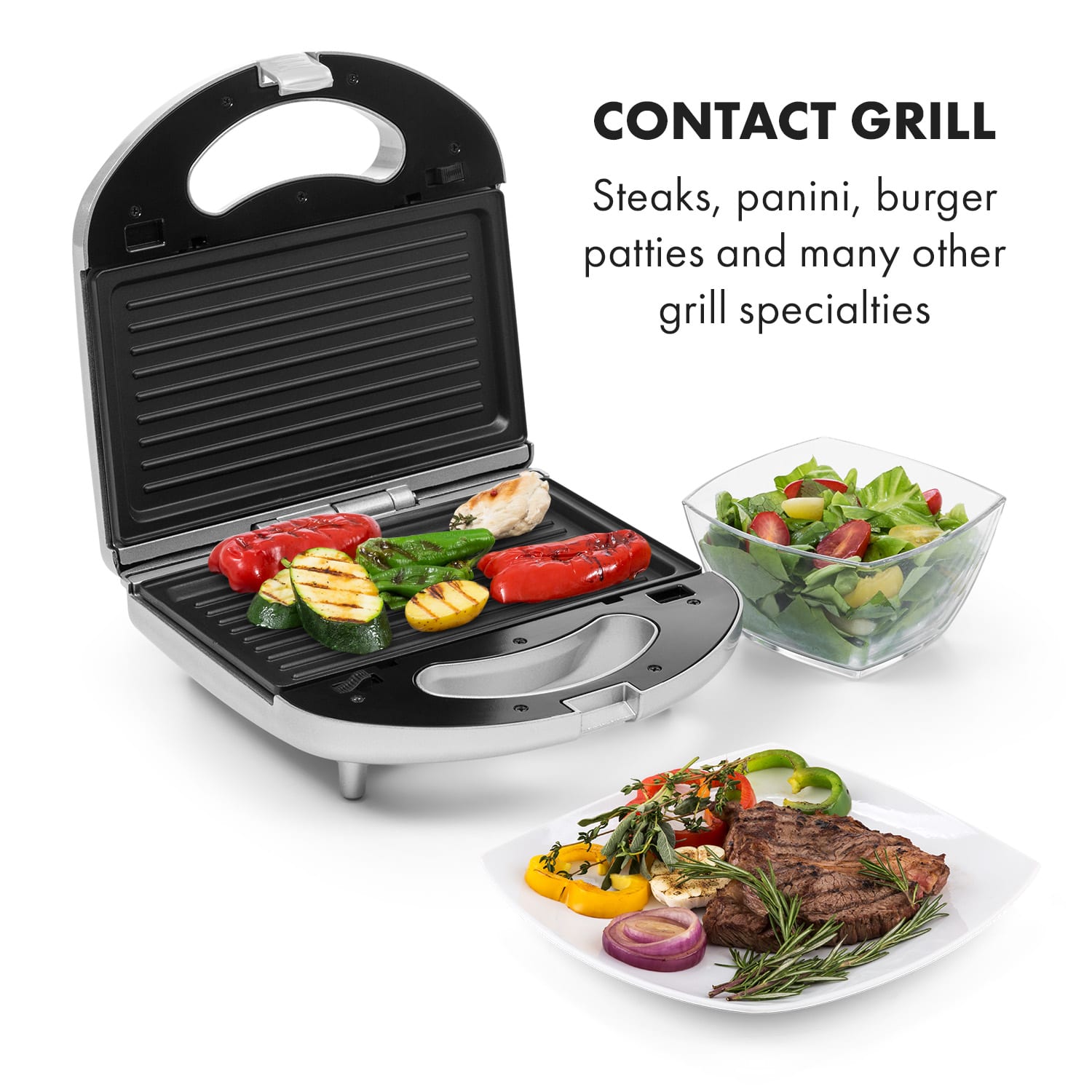 Trilit 3-in-1 Sandwich Maker 750W 3 bakplaten LED anti-aanbaklaag zilver Zilver