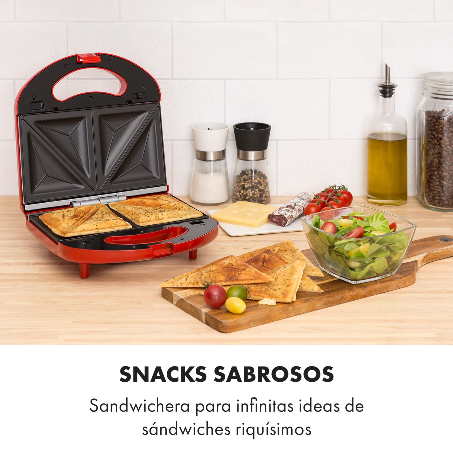 Trilit sandwichera 3 en 1 750 W 3 placas LED antiadherente roja Rojo