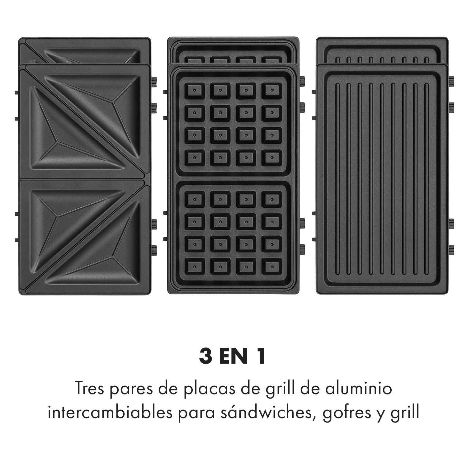Trilit sandwichera 3 en 1 750 W 3 placas LED antiadherente roja Rojo
