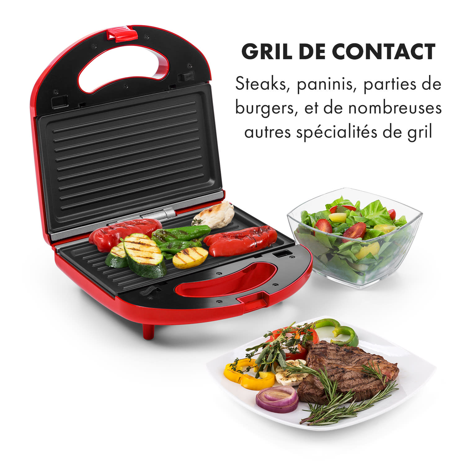 Trilit 3-in-1 Sandwich Maker 750W 3 bakplaten LED anti-aanbaklaag rood Rood