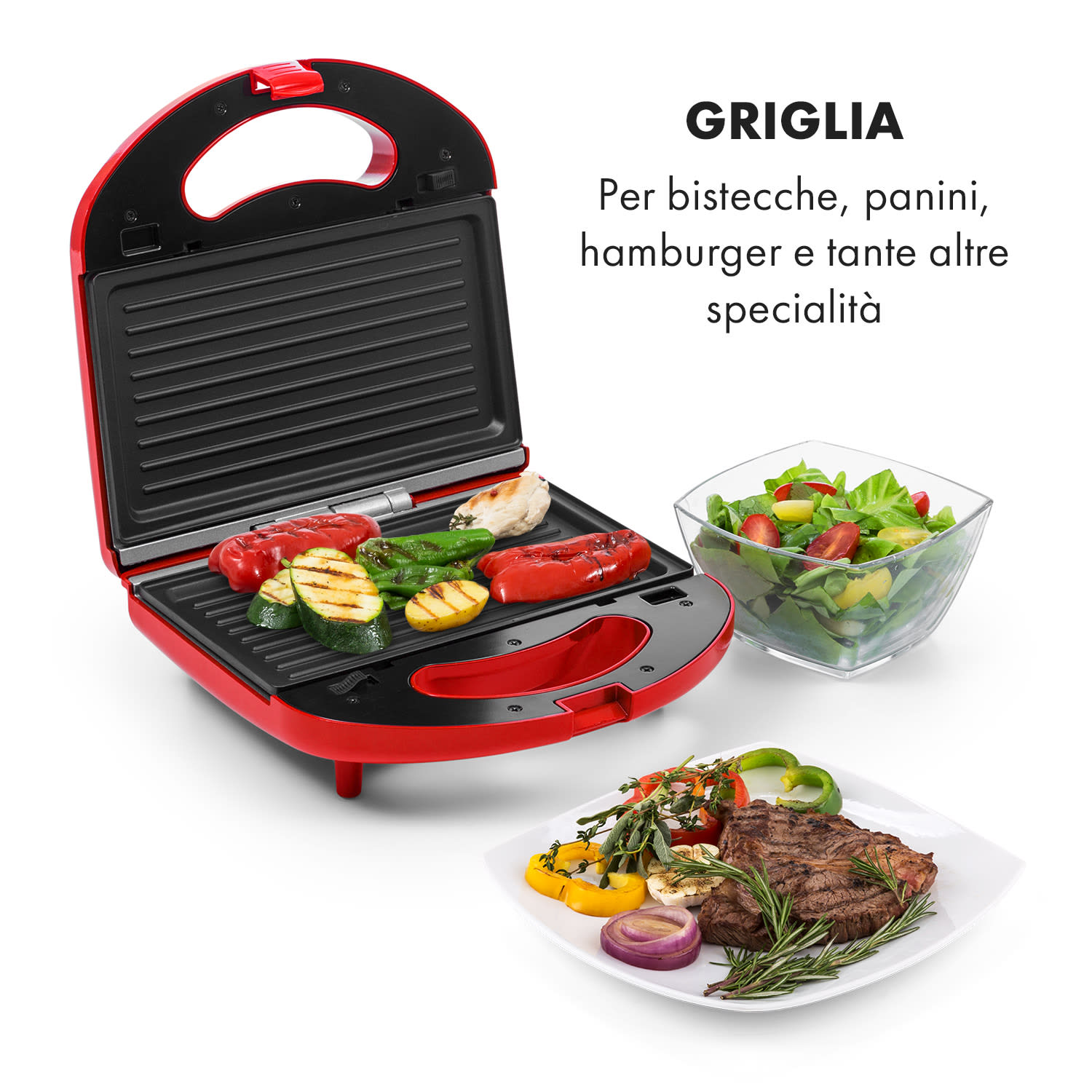 Trilit 3 in 1 Sandwich Maker 750W piastre grill LED antiaderente rosso Rosso