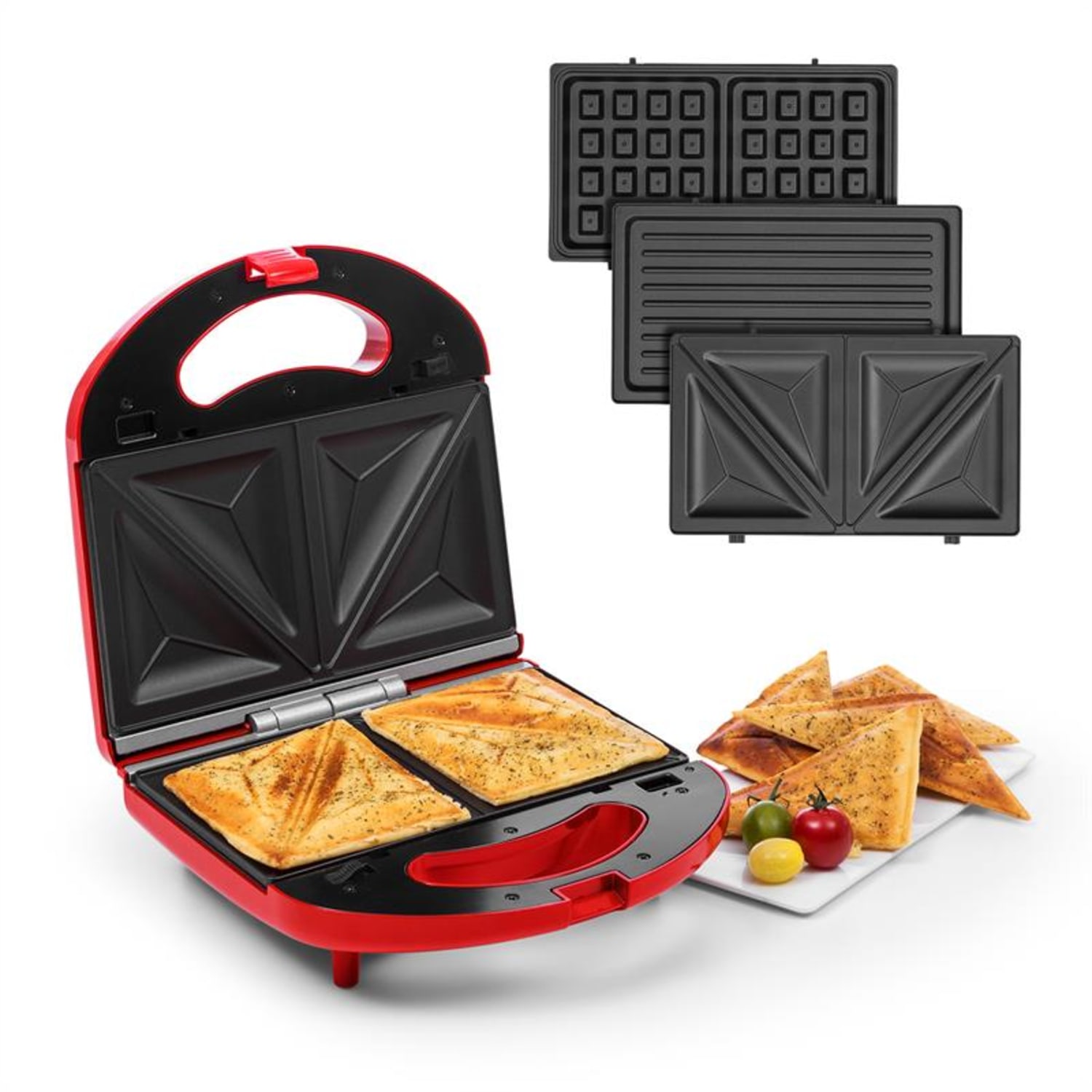 Trilit 3 in 1 Sandwich Maker 750W piastre grill LED antiaderente rosso Rosso