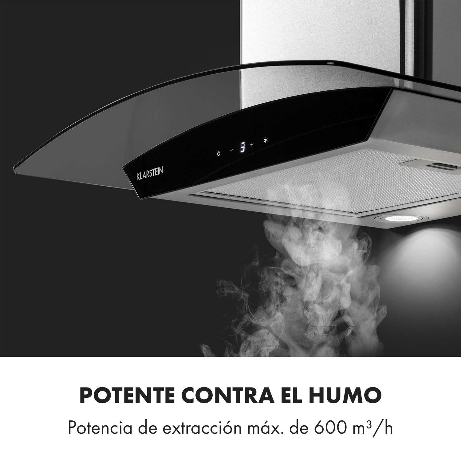 Eclipse Campana extractora de 600 m³/h 3 niveles de extracción Acero inoxidable Negra 