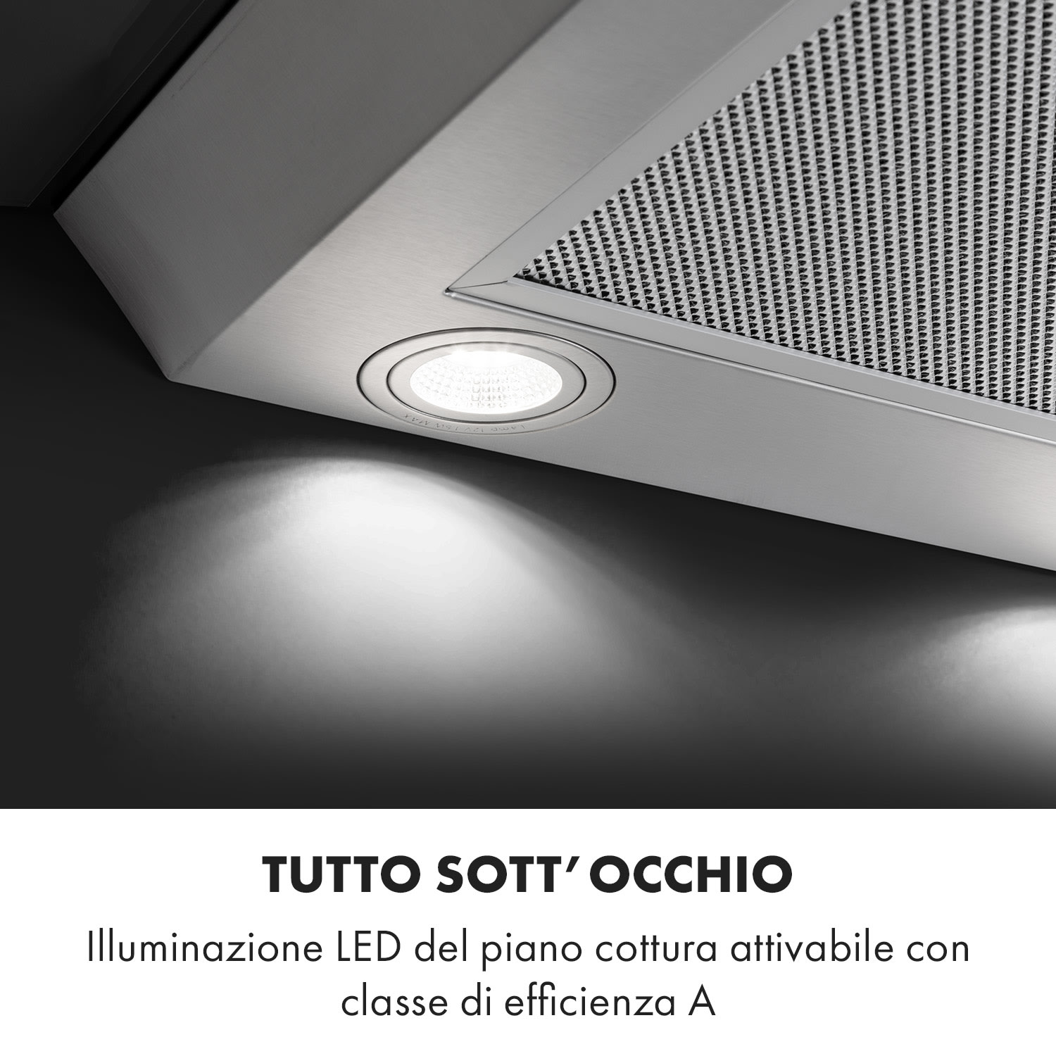 Eclipse cappa aspirante 600 m³/h 3 livelli di potenza acciaio inox nero 