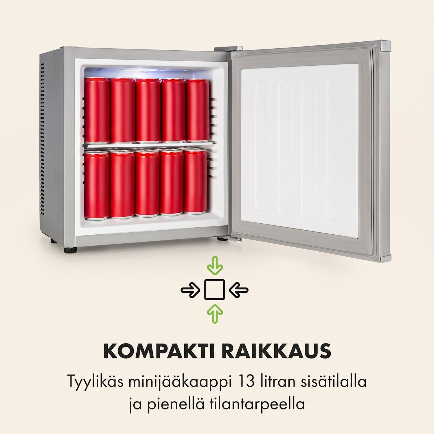 Secret Cool minijääkaappi minibaari 13 l 22 dB 2 hyllyä Hopea Metallinen