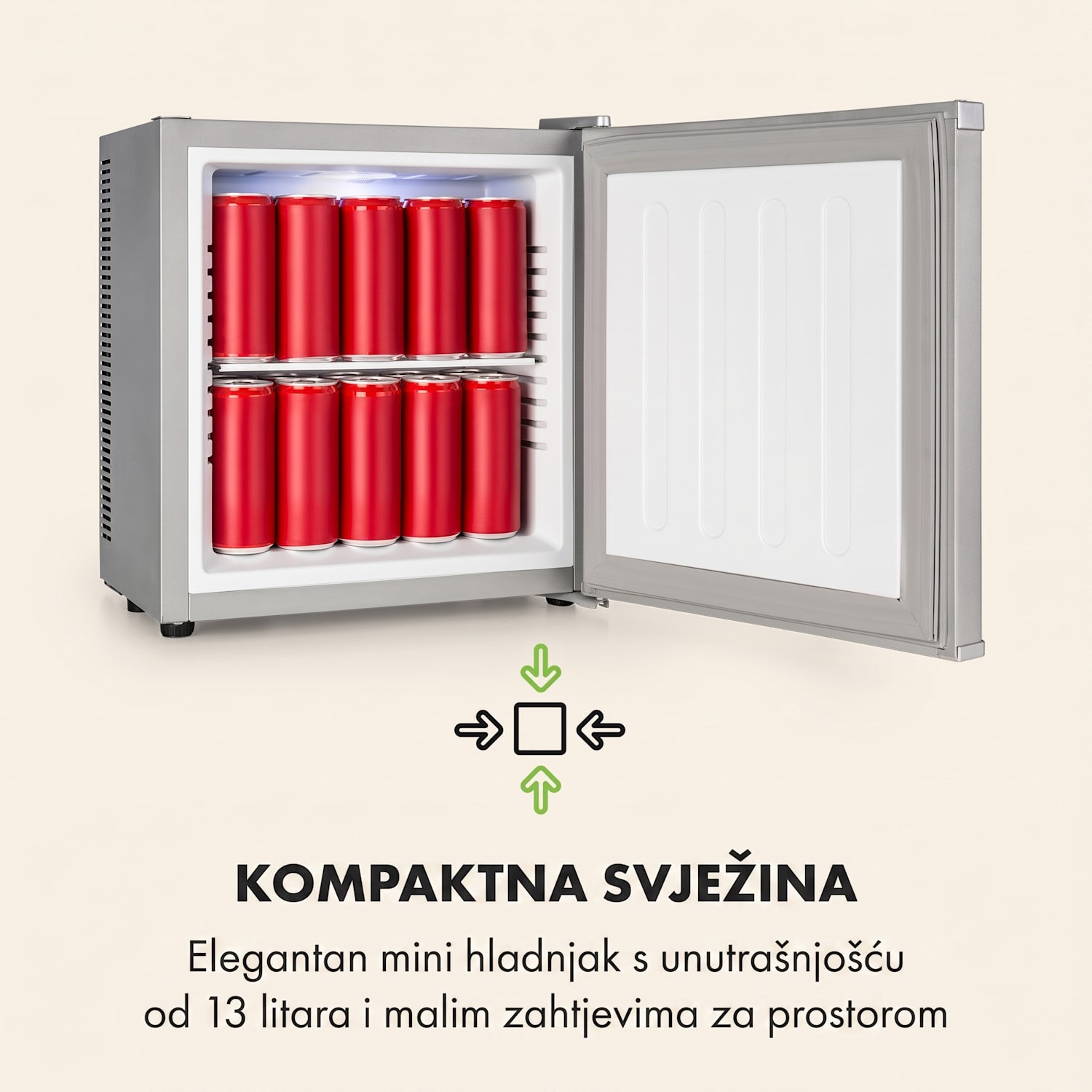 Secret Cool, mini hladnjak, mini bar, 13L, energetska klasa G, 0d, srebrni Srebrna metalik