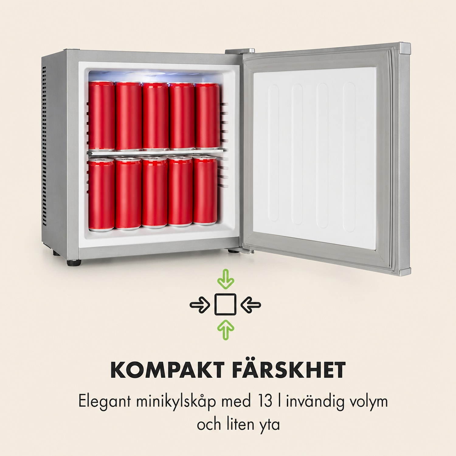 Secret Cool Minikylskåp Minibar 13 l 22 dB 2 hyllplan Silver Metallic
