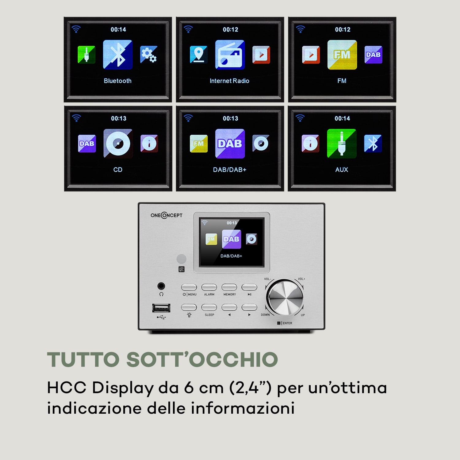 Streamo Impianto Stereo con Web Radio WLAN DAB+ FM Lettore CD BT argento 