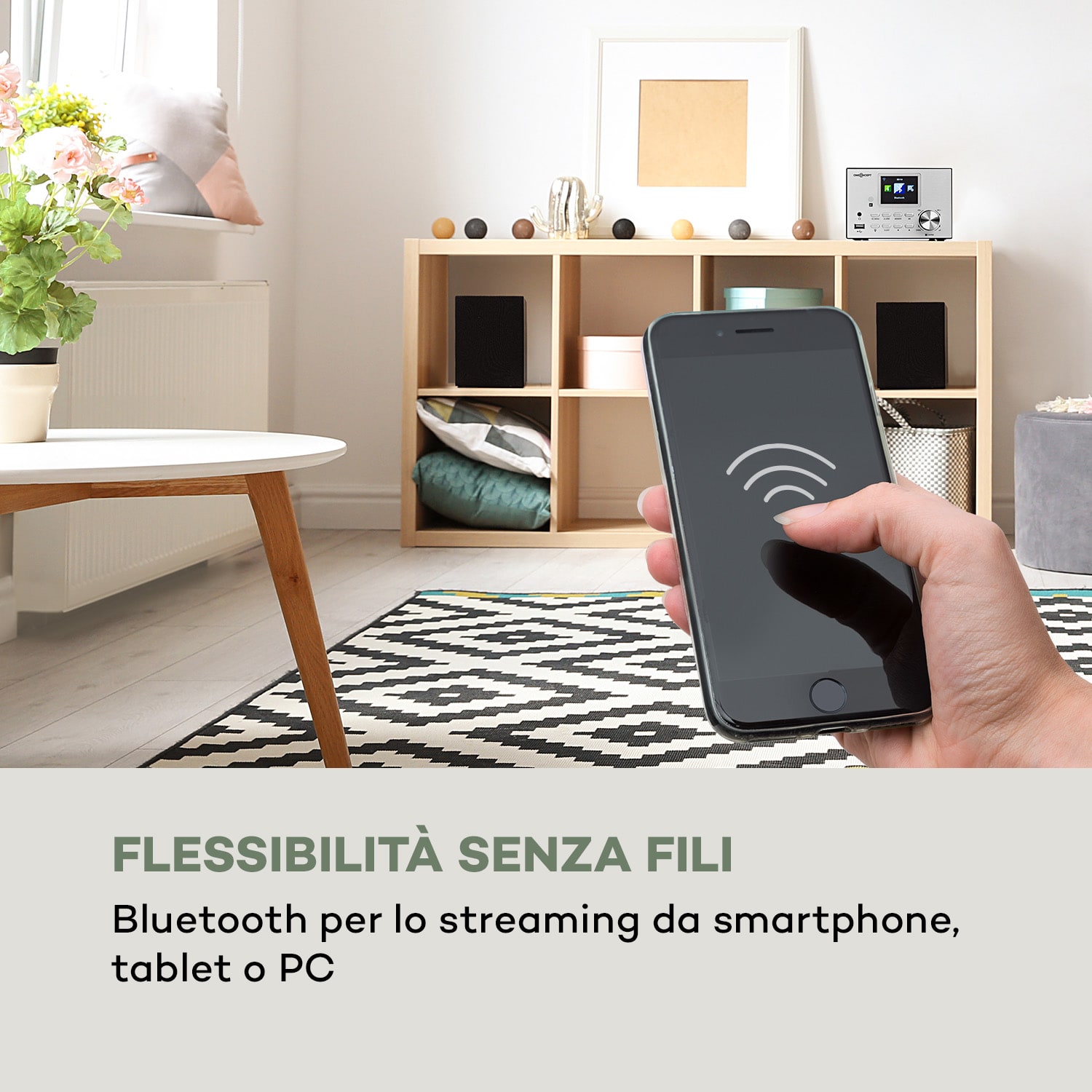 Streamo Impianto Stereo con Web Radio WLAN DAB+ FM Lettore CD BT argento 