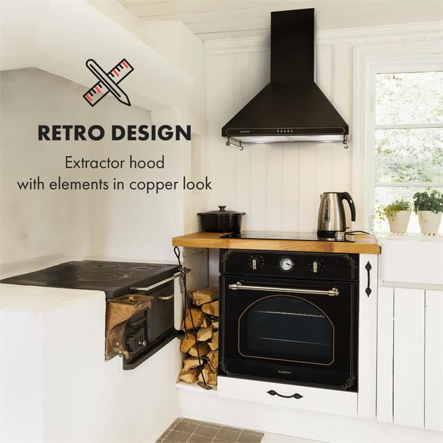 Victoria Hotte murale aspirante 60cm 645m³/h 65dB Design rétro noir Noir