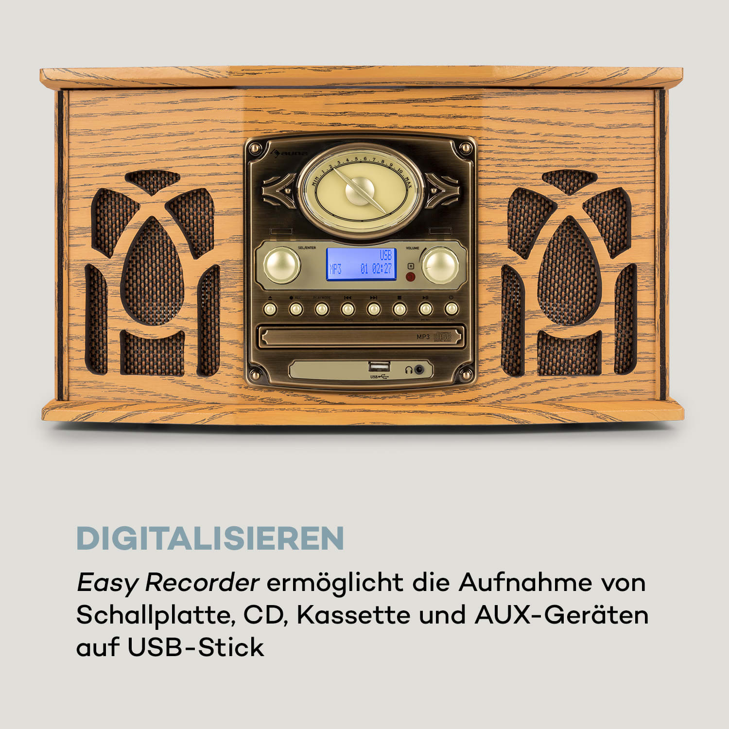NR-620 DAB Stereoanlage Holz Plattenspieler DAB+ CD-Player braun 