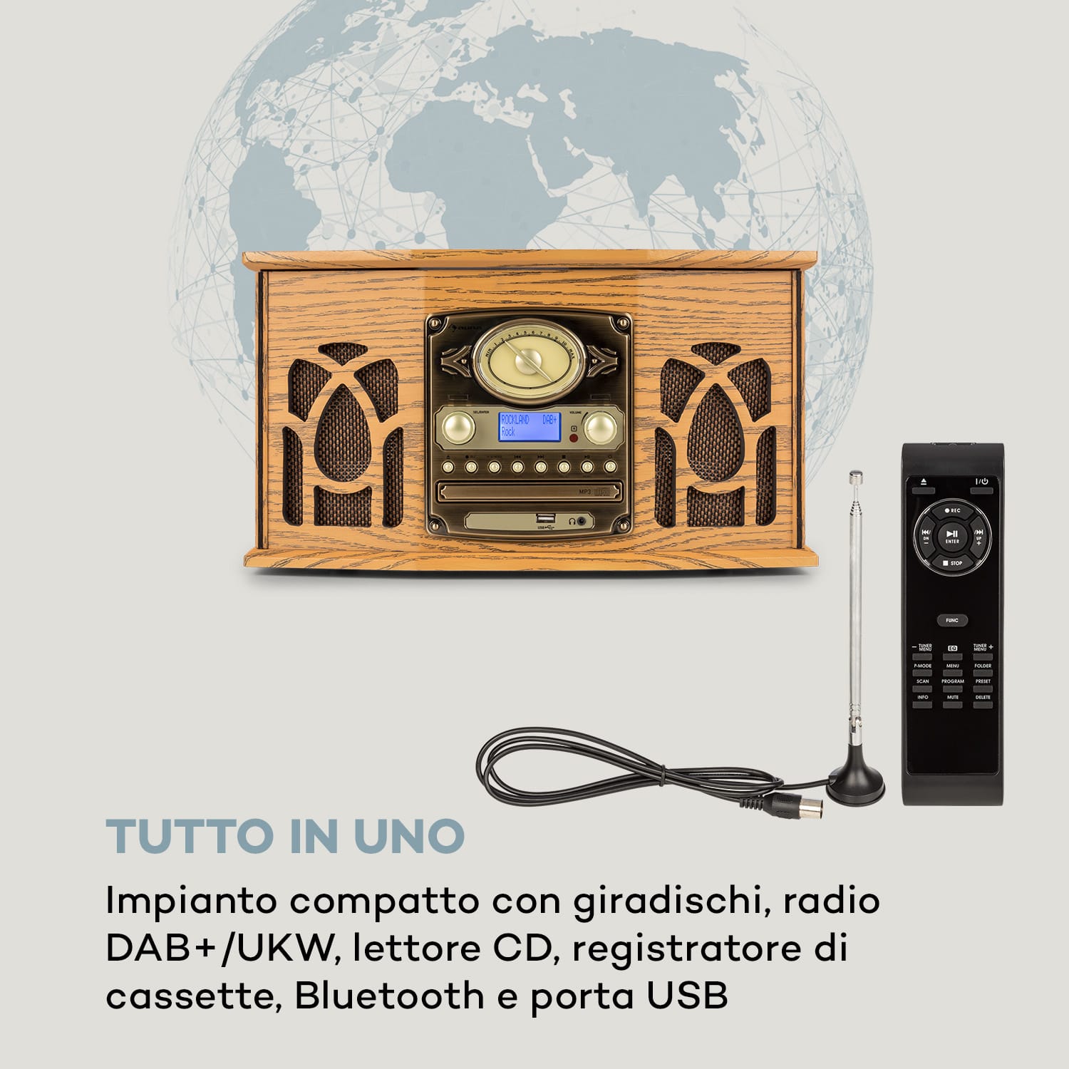 NR-620 DAB impianto stereo legno giradischi DAB+ lettore CD marrone 