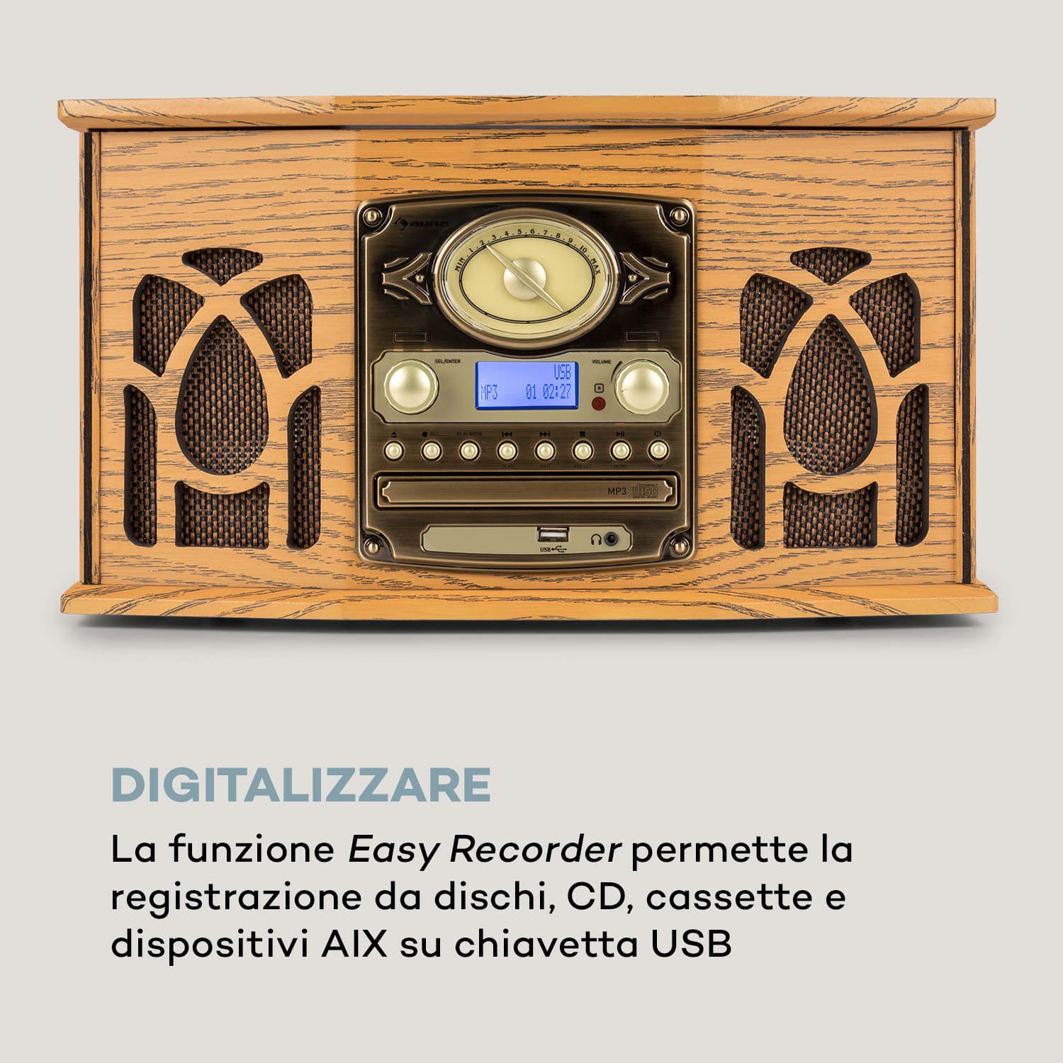 NR-620 DAB impianto stereo legno giradischi DAB+ lettore CD marrone 