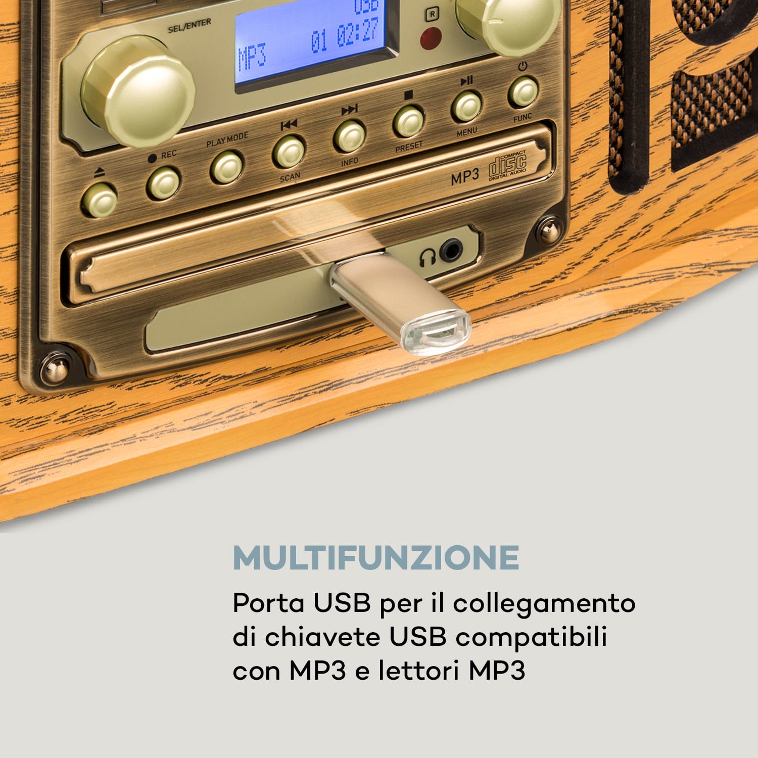 NR-620 DAB impianto stereo legno giradischi DAB+ lettore CD marrone 
