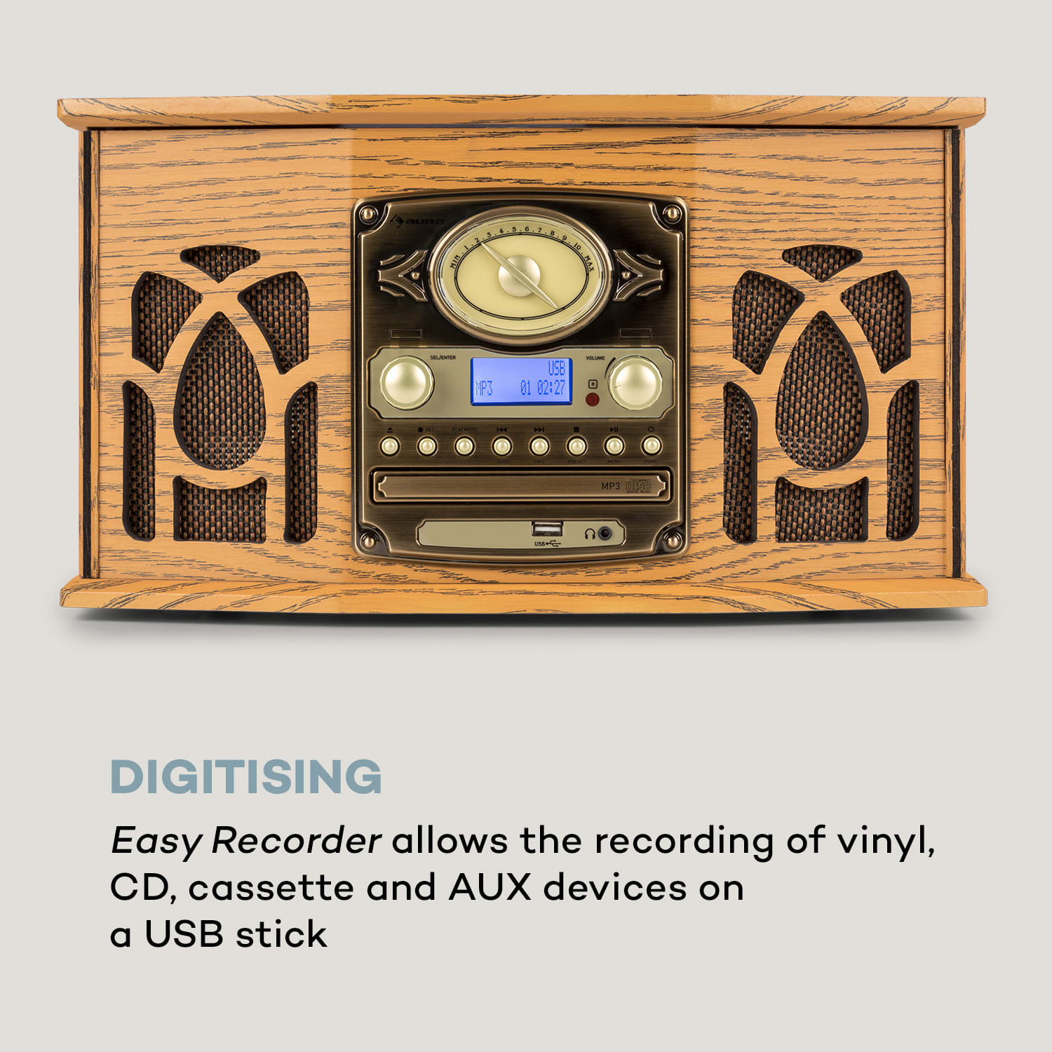 NR-620, DAB, stereo systém, drevo, gramofón, DAB+, prehrávač CD, hnedý Dub