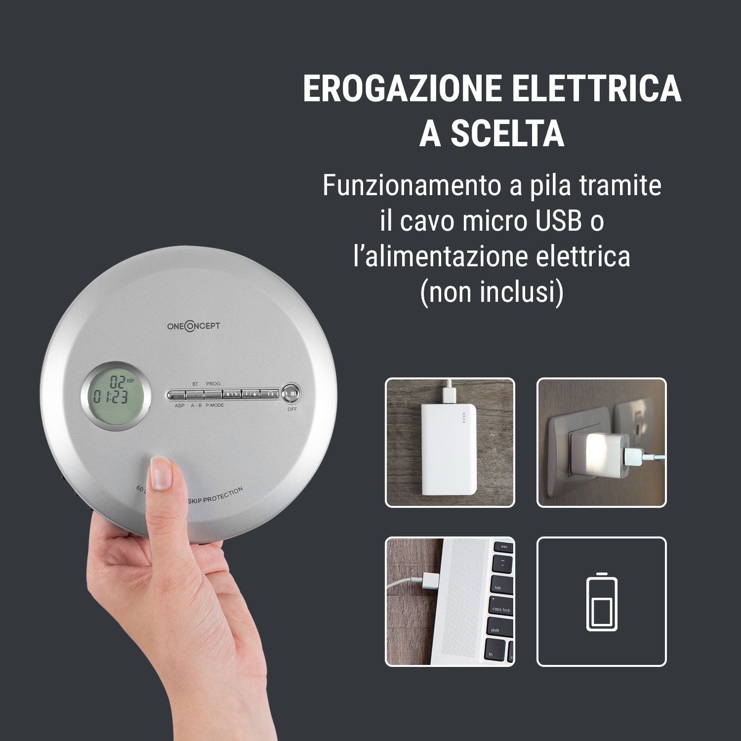 CDC 100 BT lettore portatile funzione BT LCD ASP 2x1,5V argento Argento metallizzato
