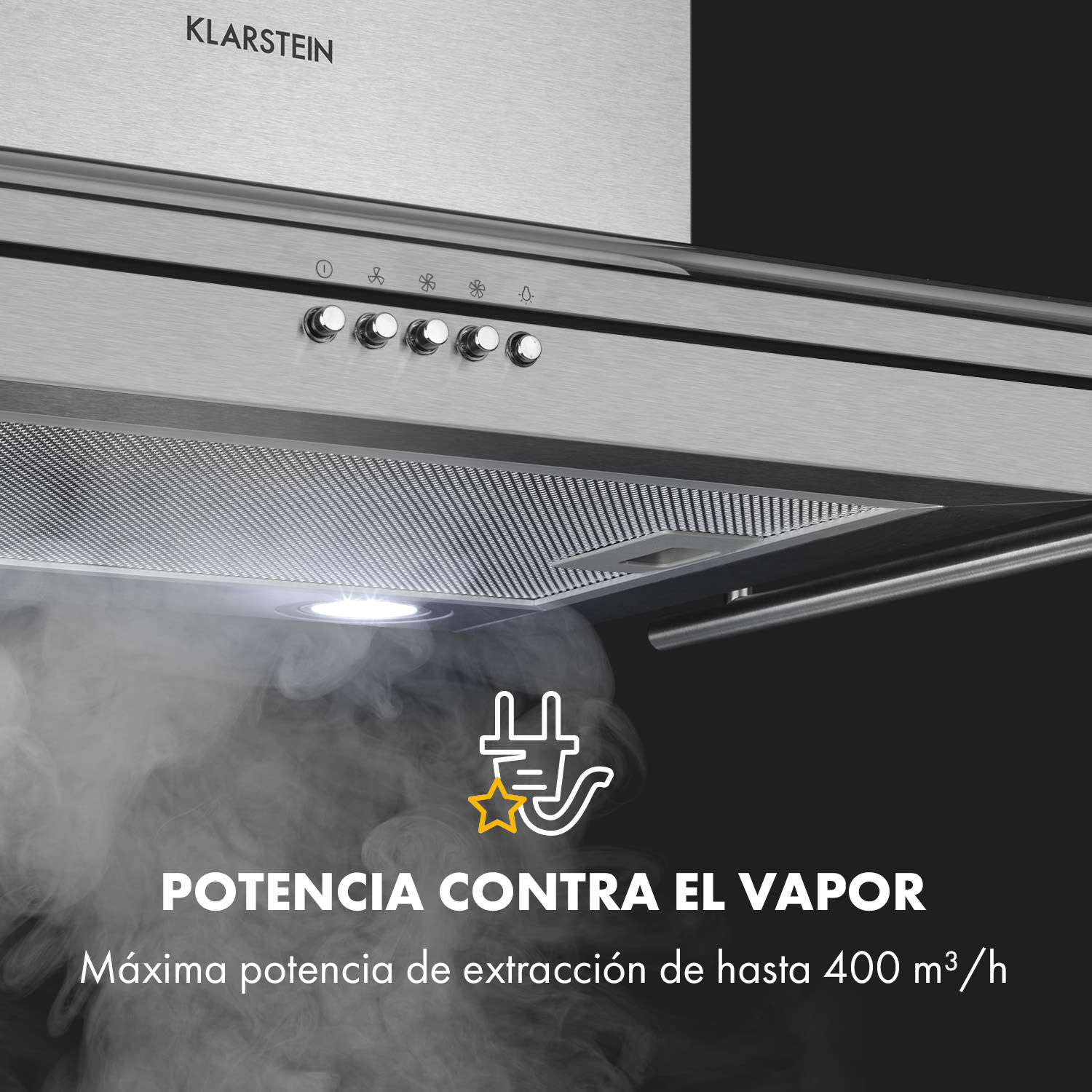 Maverick campana extractora 70 cm 400 m³/h acero inoxidable vidrio plateada 