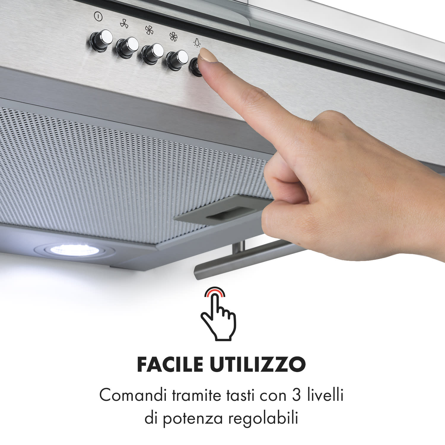 Maverick cappa aspirante 70cm 400 m³/h acciaio inox vetro argento 