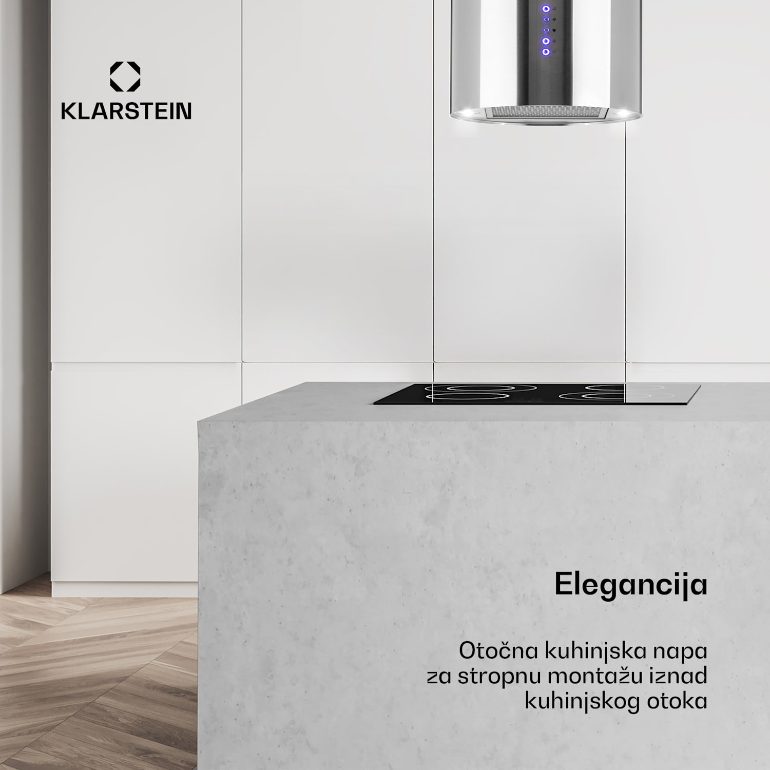 Beretta, otočna napa, Ø35cm, recirkulacija, 650m³/h, LED, nehrđajući čelik Nehrđajući čelik