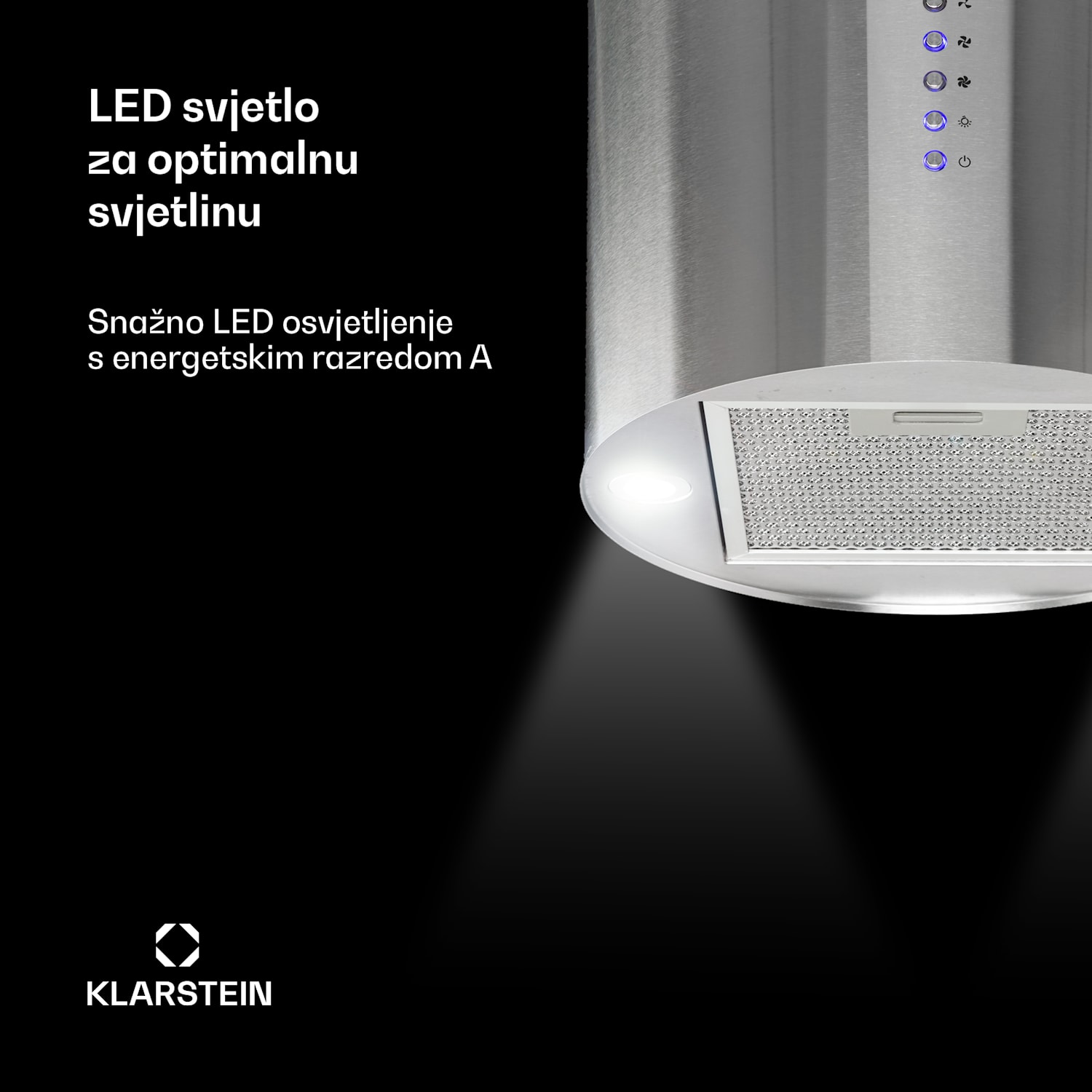 Beretta, otočna napa, Ø35cm, recirkulacija, 650m³/h, LED, nehrđajući čelik Nehrđajući čelik