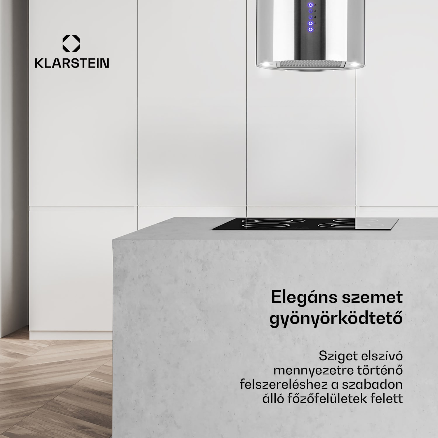 Beretta, sziget páraelszívó, Ø 35 cm, légkeringetés, 650 m³/ó, LED, nemesacél Rozsdamentes acél