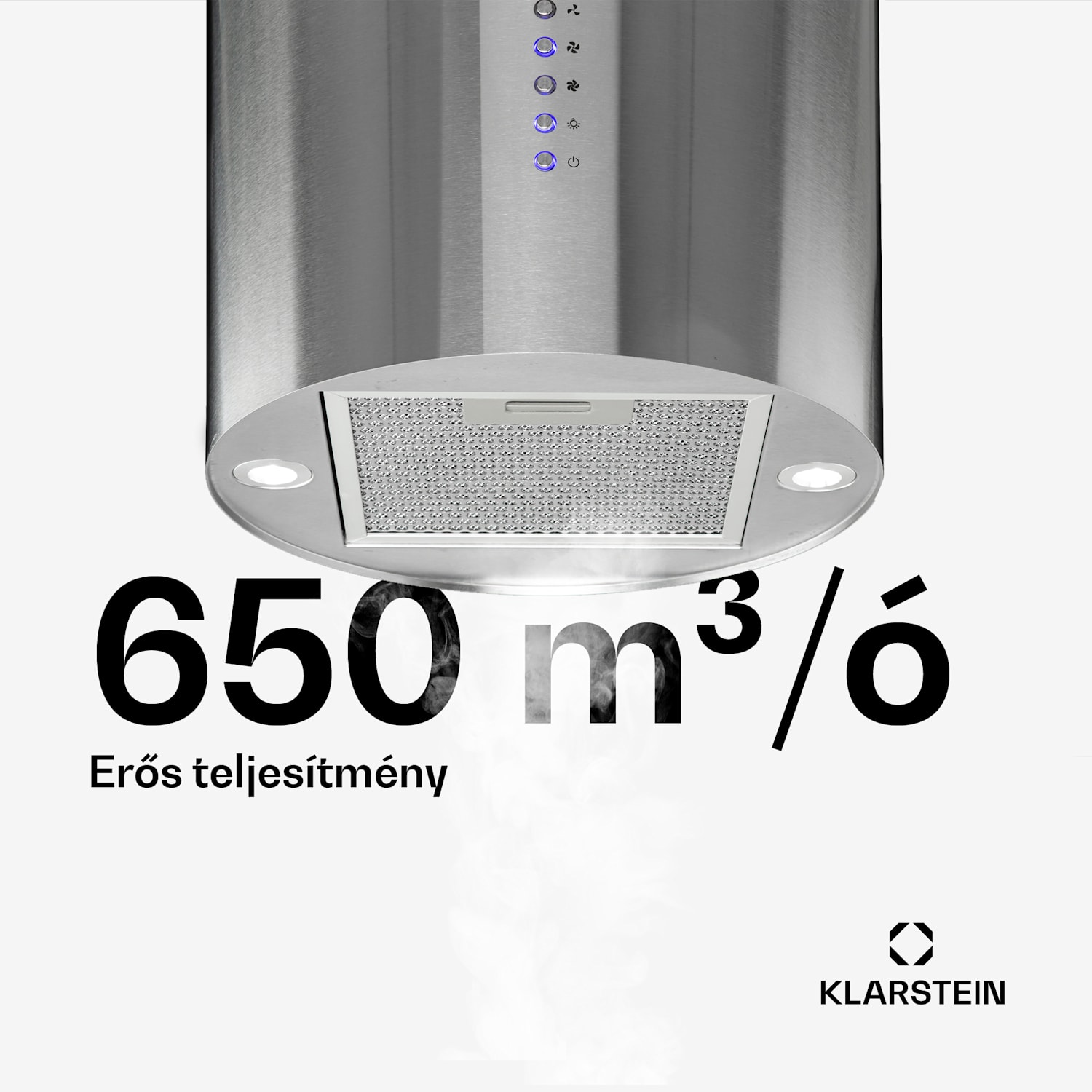 Beretta, sziget páraelszívó, Ø 35 cm, légkeringetés, 650 m³/ó, LED, nemesacél Rozsdamentes acél