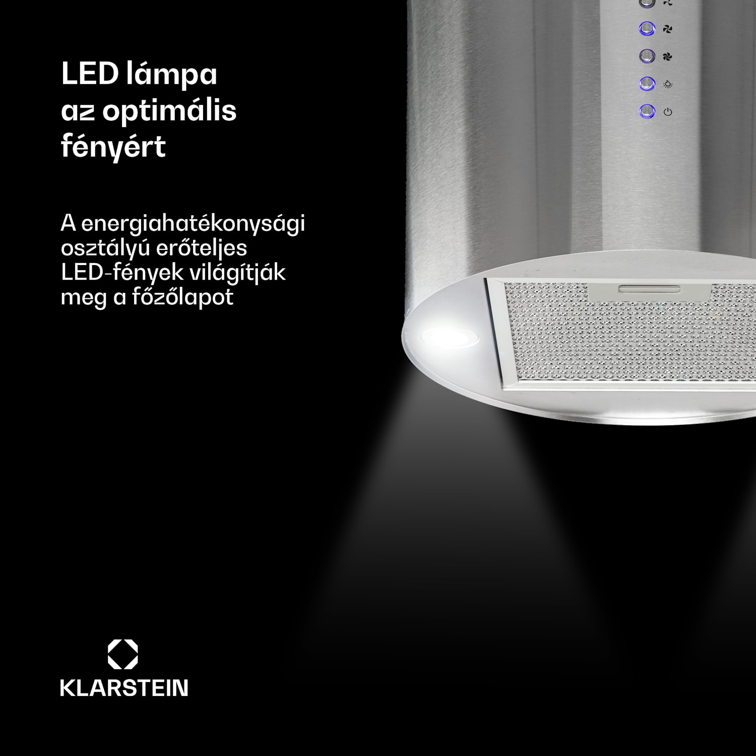 Beretta, sziget páraelszívó, Ø 35 cm, légkeringetés, 650 m³/ó, LED, nemesacél Rozsdamentes acél