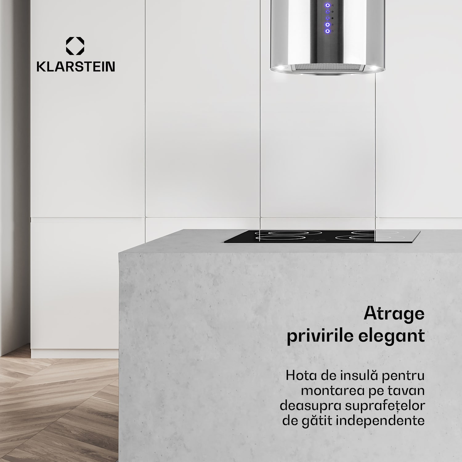 Beretta, hota în formă de insulă,  Ø35 cm, recirculație, 650m³/h, LED, oțel inoxidabil Oțel inoxidabil