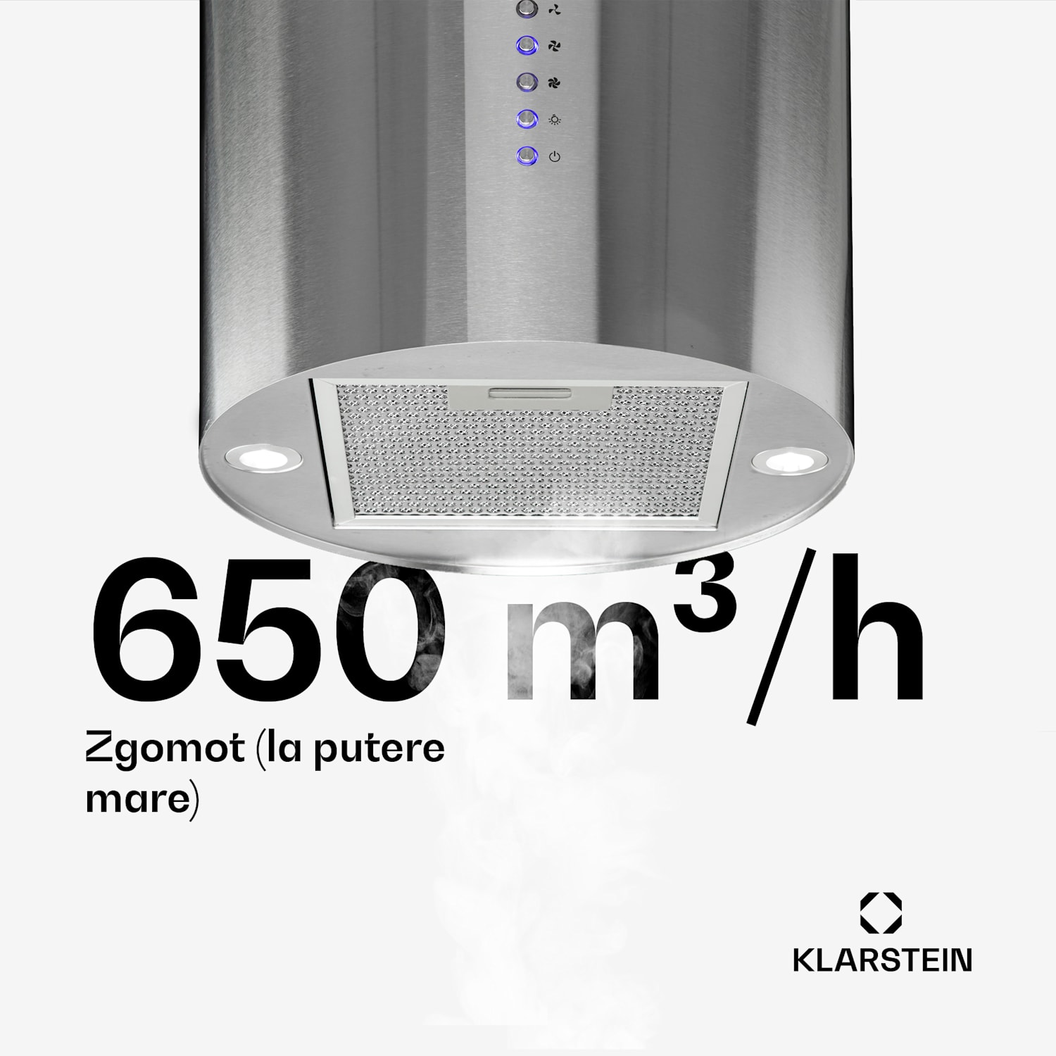 Beretta, hota în formă de insulă,  Ø35 cm, recirculație, 650m³/h, LED, oțel inoxidabil Oțel inoxidabil