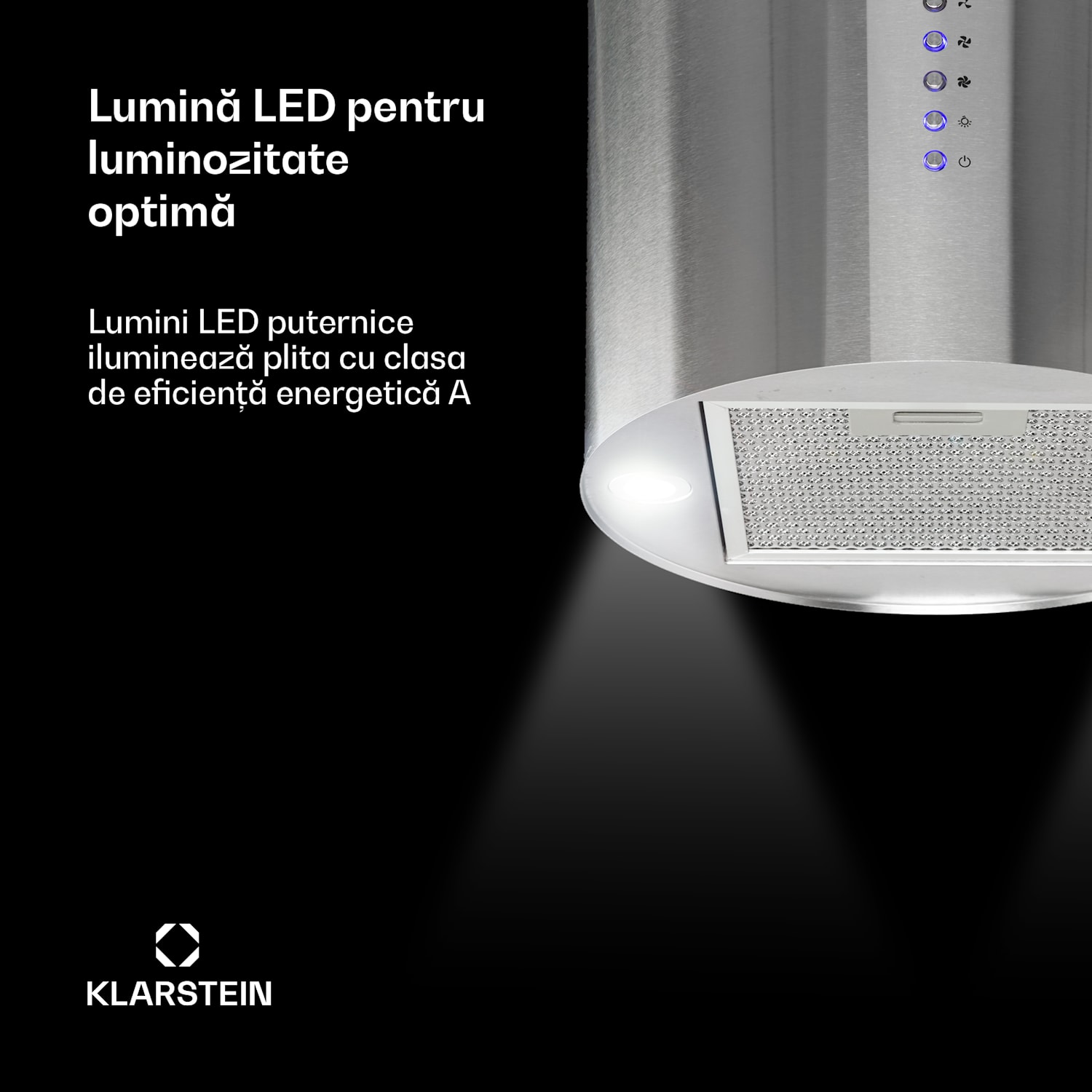 Beretta, hota în formă de insulă,  Ø35 cm, recirculație, 650m³/h, LED, oțel inoxidabil Oțel inoxidabil