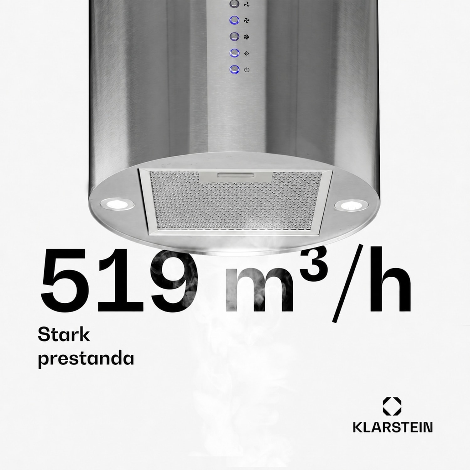 Beretta ö-utdragshuva Ø35cm från-/recirkulation 519 m³/h LED rostfritt stål 35 cm | Silver