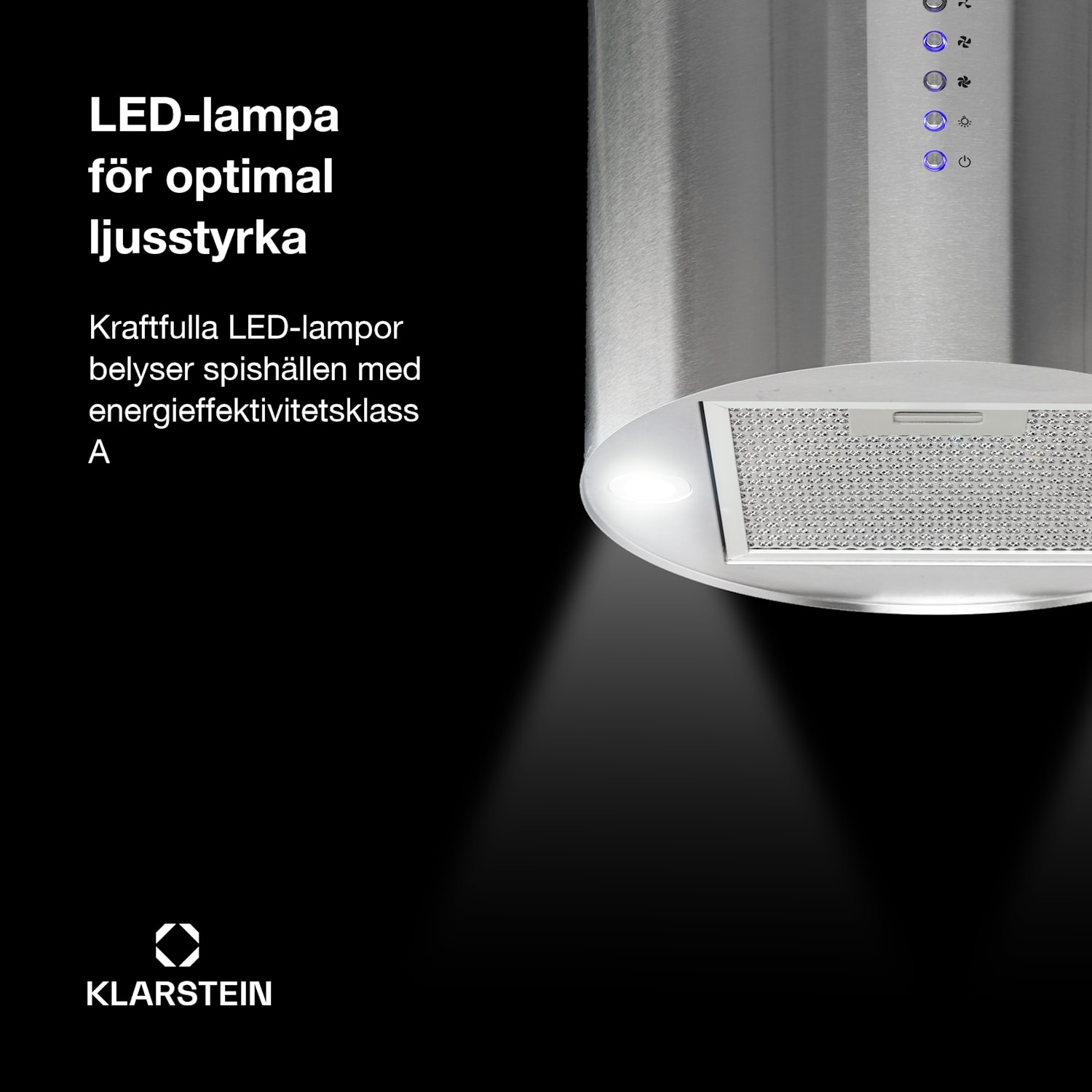 Beretta ö-utdragshuva Ø35cm från-/recirkulation 519 m³/h LED rostfritt stål 35 cm | Silver