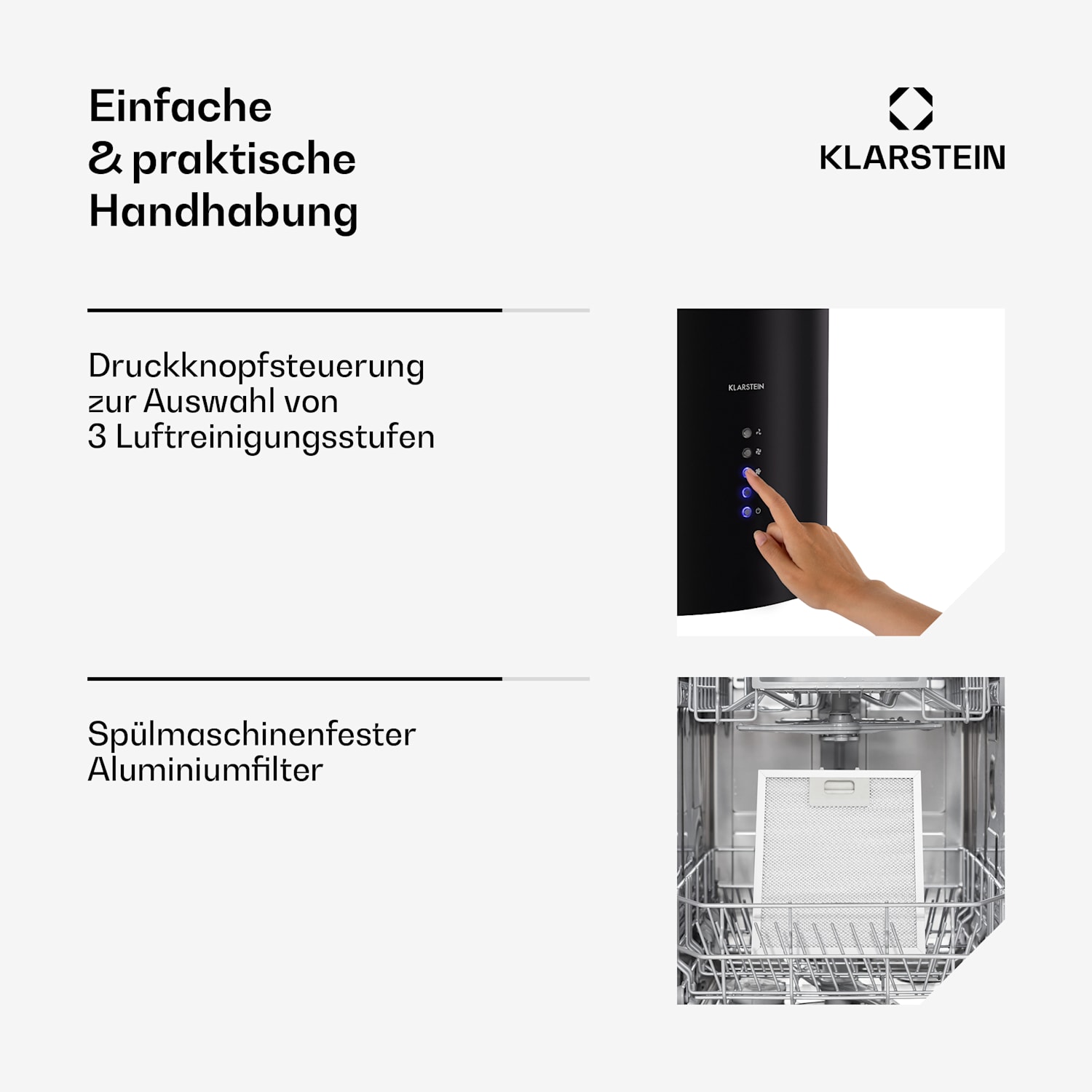 Klarstein Beretta cappa aspirante a isola Ø35cm a ricircolo 650m³/h LED nero Nero