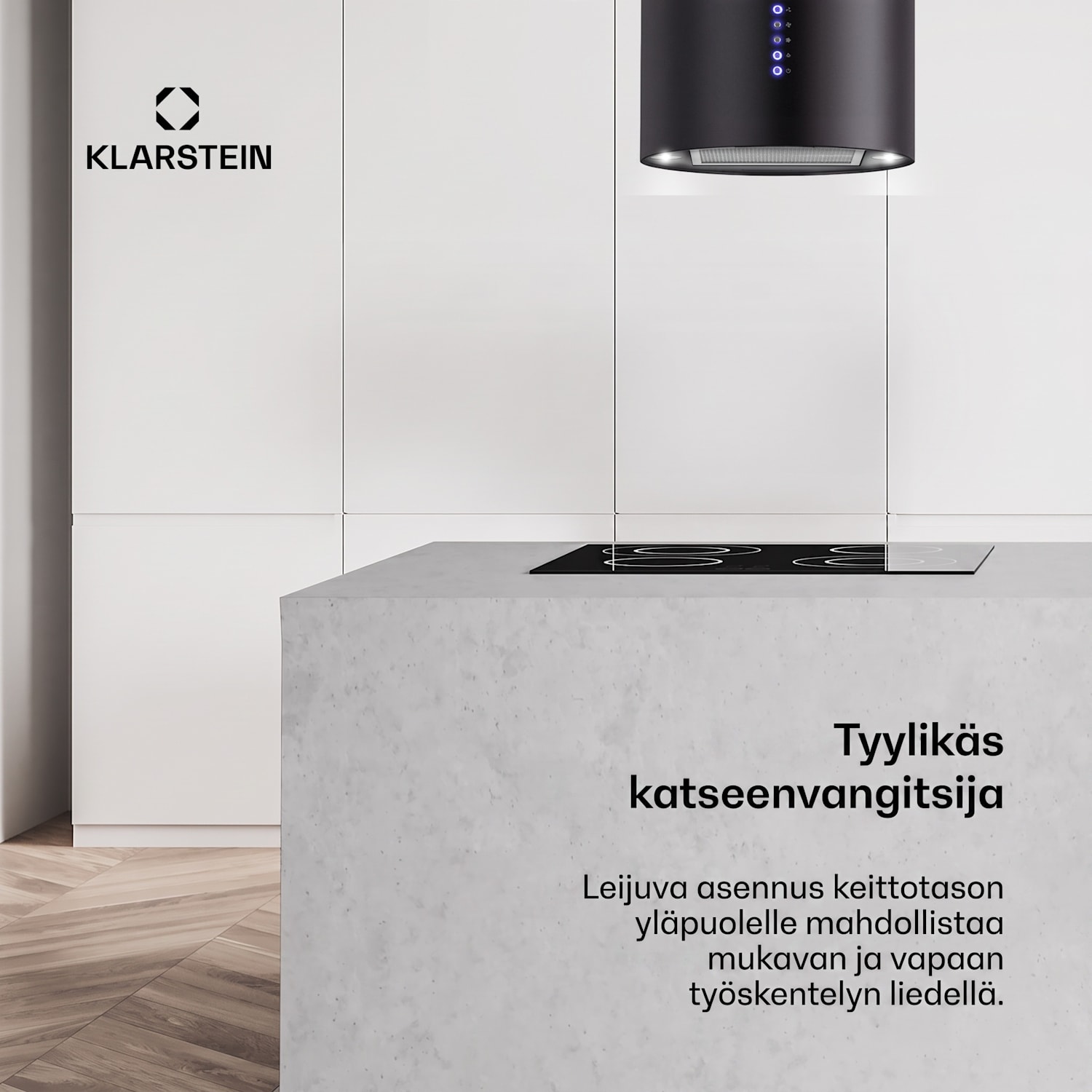 Klarstein Beretta -saarekeliesituuletin Ø35cm poisto-/kiertoilma 519m³/h LED musta 35 cm | Musta