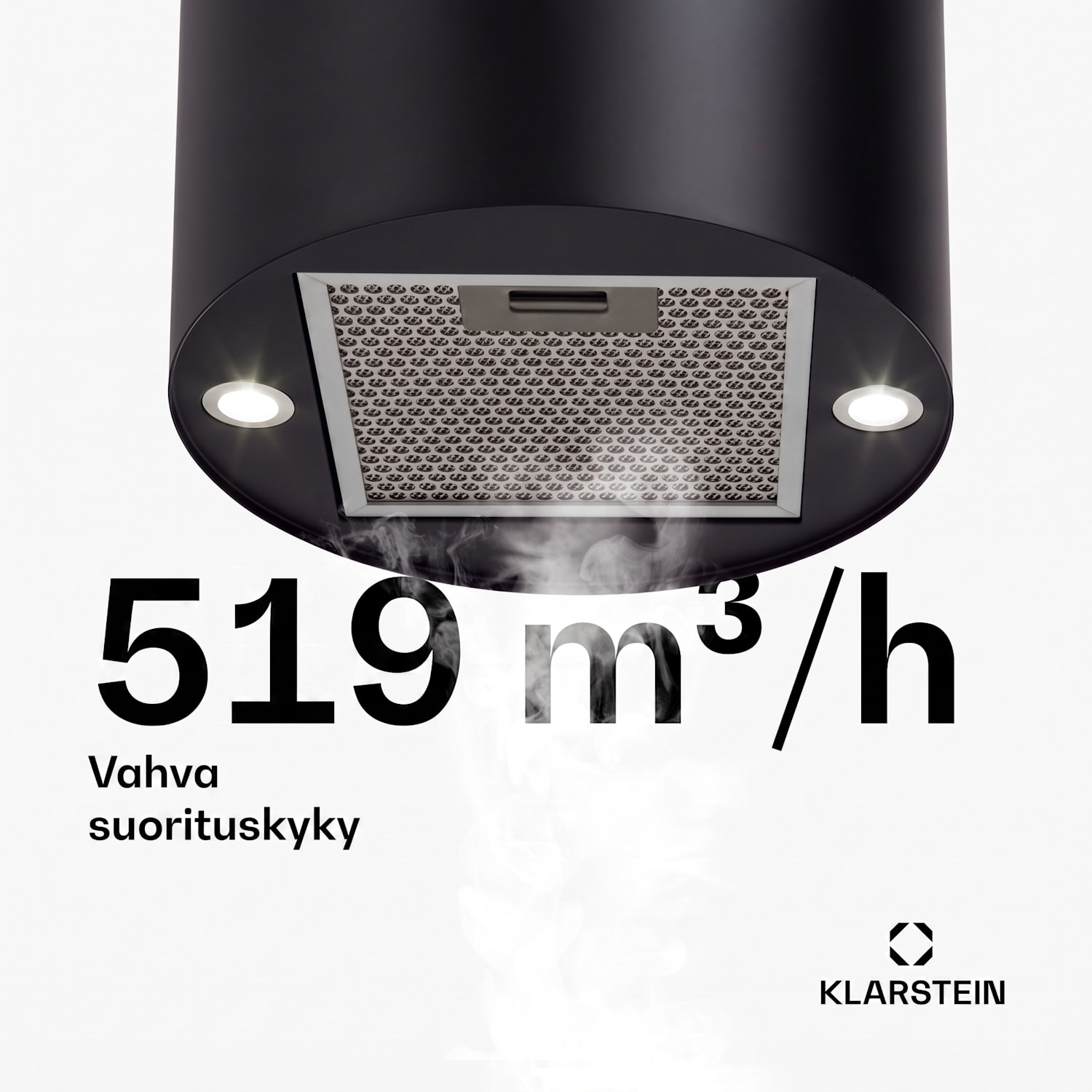 Klarstein Beretta -saarekeliesituuletin Ø35cm poisto-/kiertoilma 519m³/h LED musta 35 cm | Musta