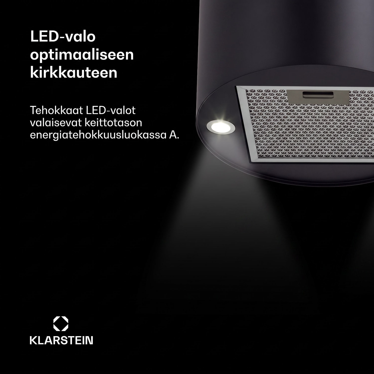 Klarstein Beretta -saarekeliesituuletin Ø35cm poisto-/kiertoilma 519m³/h LED musta 35 cm | Musta