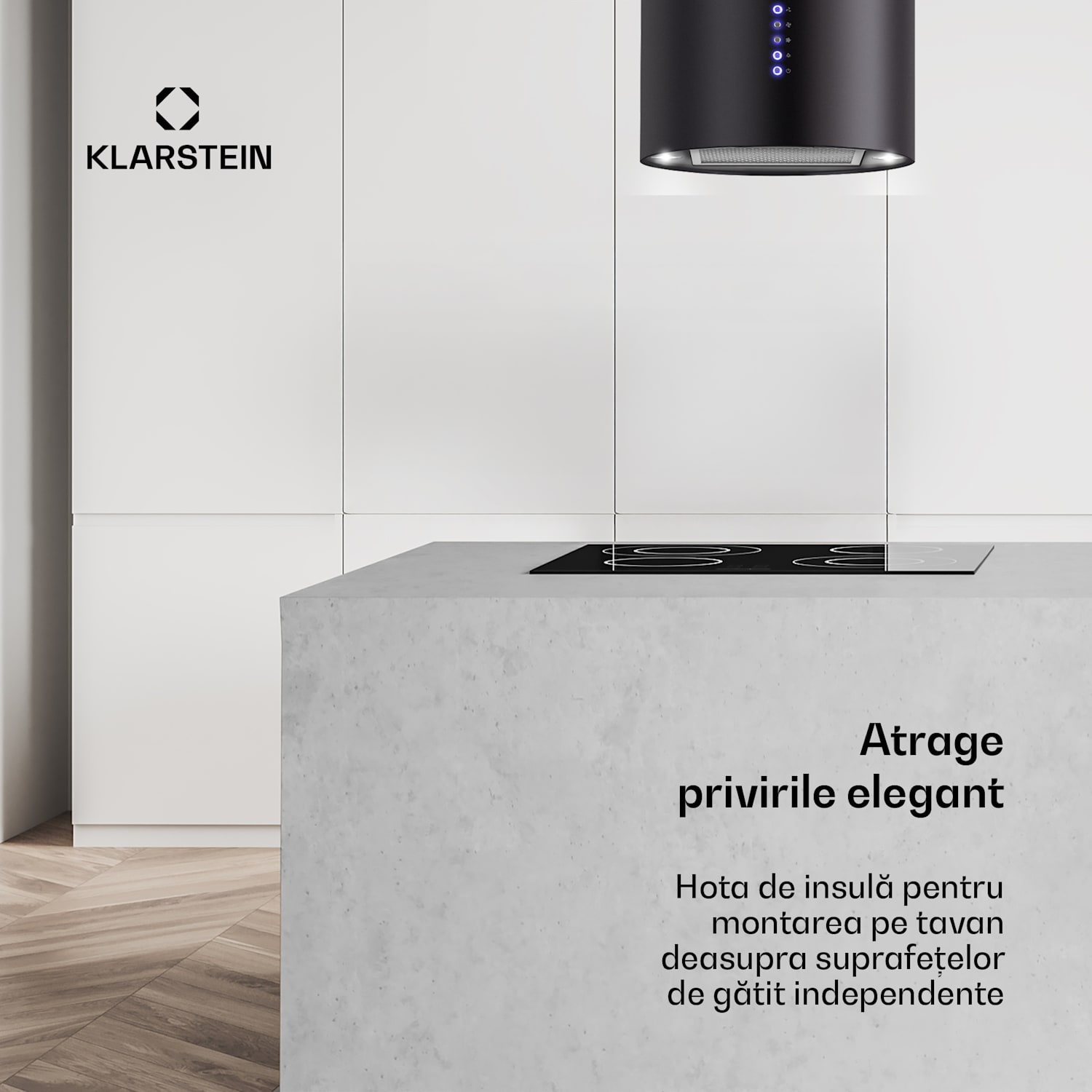 Beretta, hota în formă de insulă,  Ø35 cm, recirculație, 650m³/h, LED, negru Negru