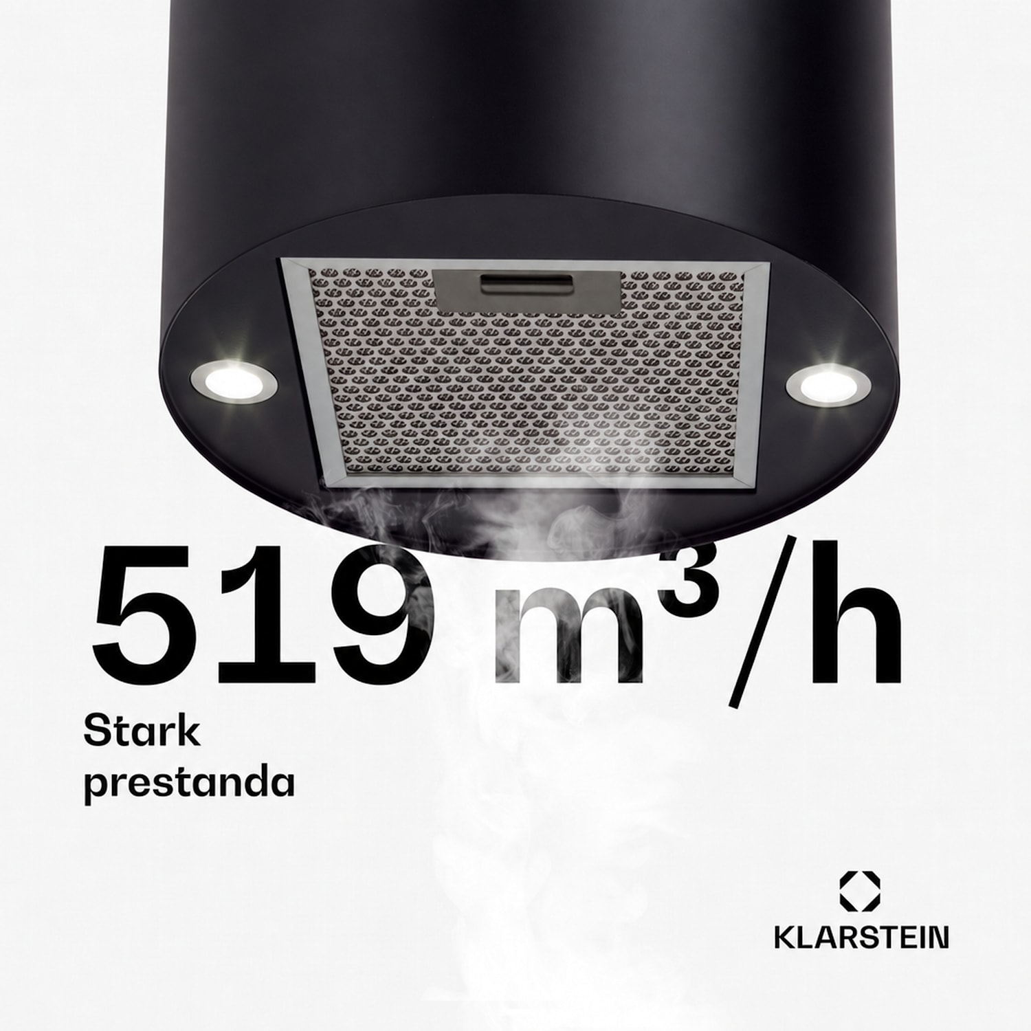 Beretta fläkt köksö Ø35cm frånluft/recirkulation 650m³/h LED svart 