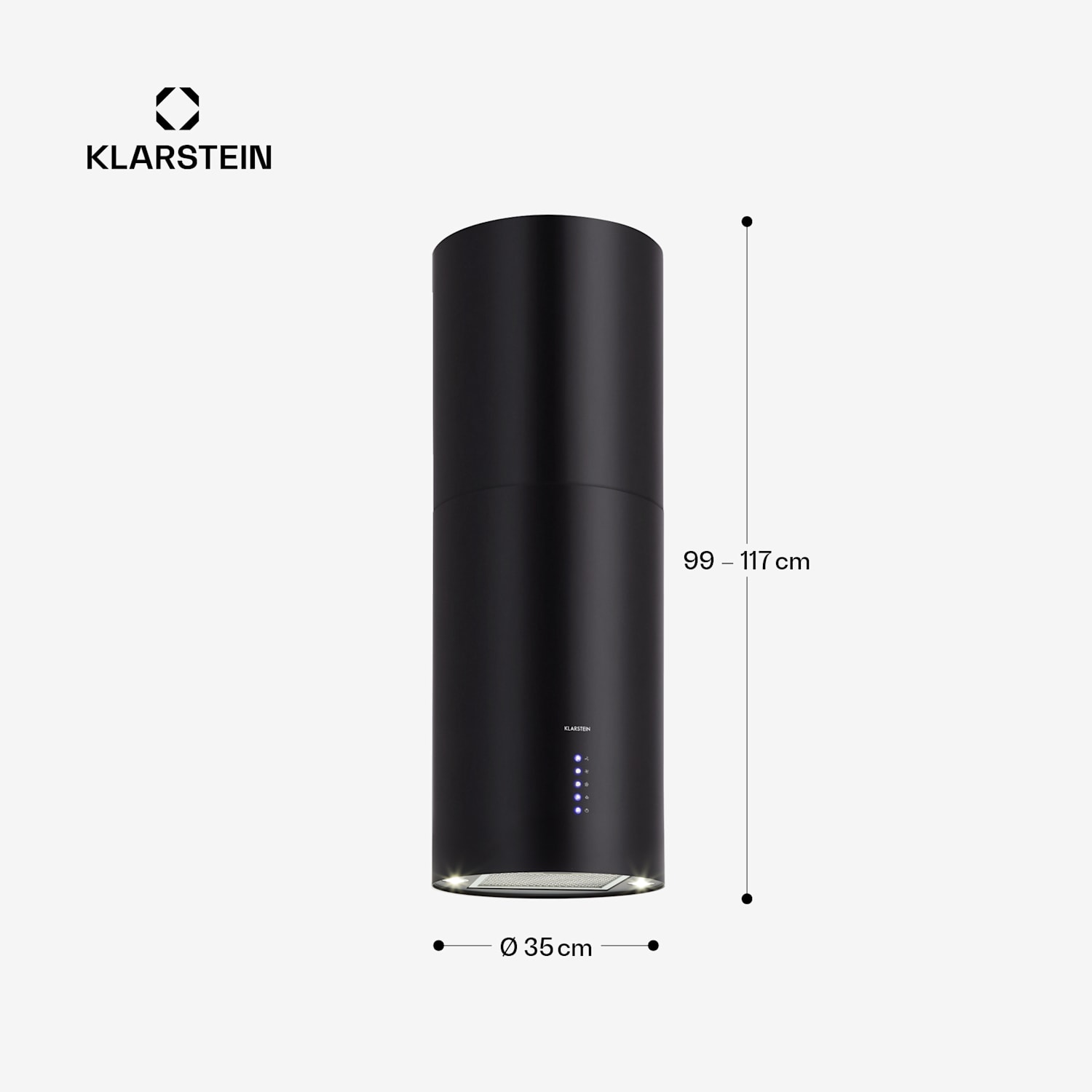 Klarstein Beretta Campana de isla Ø35cm Recirculación y extracción del aire 519m³/h led Negro 35 cm | Negro