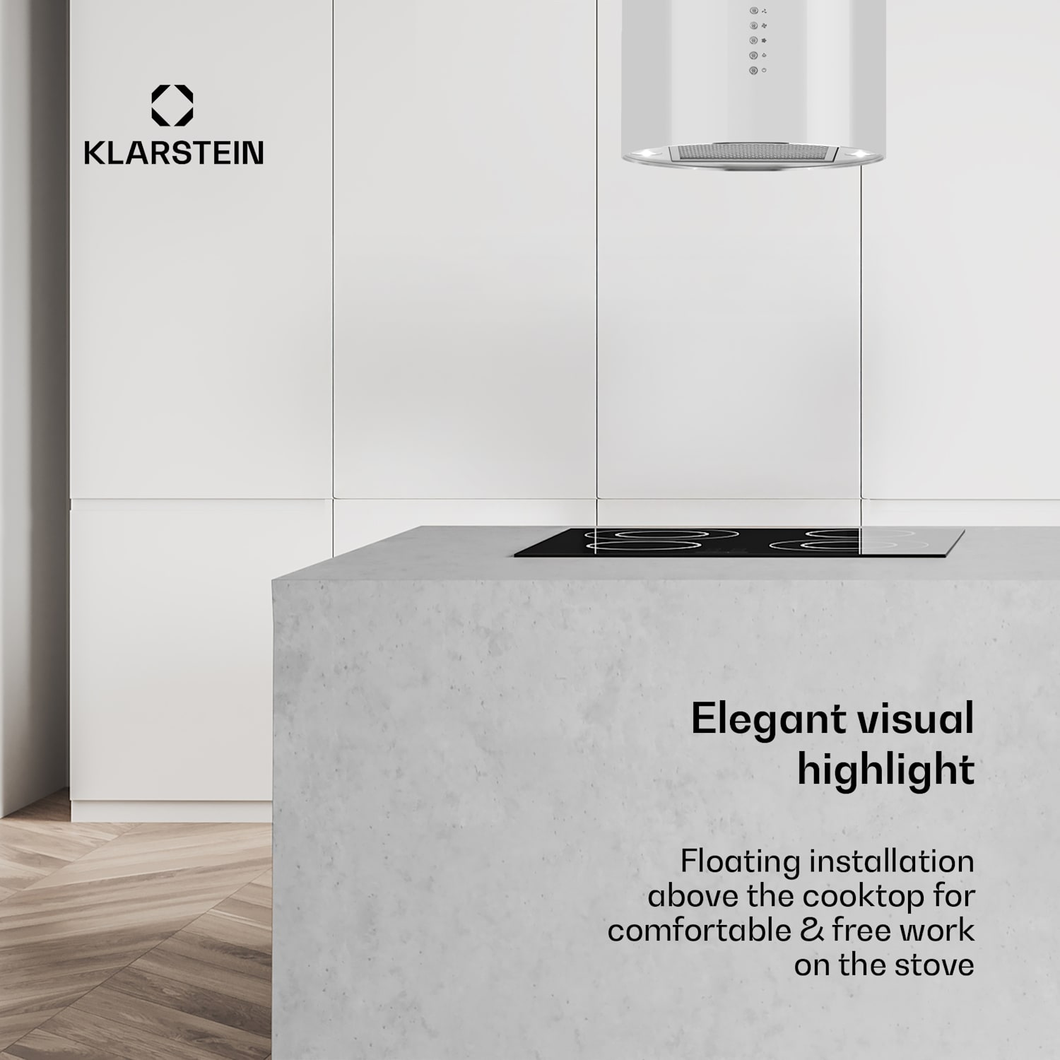 Beretta -saarekeliesituuletin Ø35cm poisto-/kiertoilma 650m³/h LED valkoinen Valkoinen