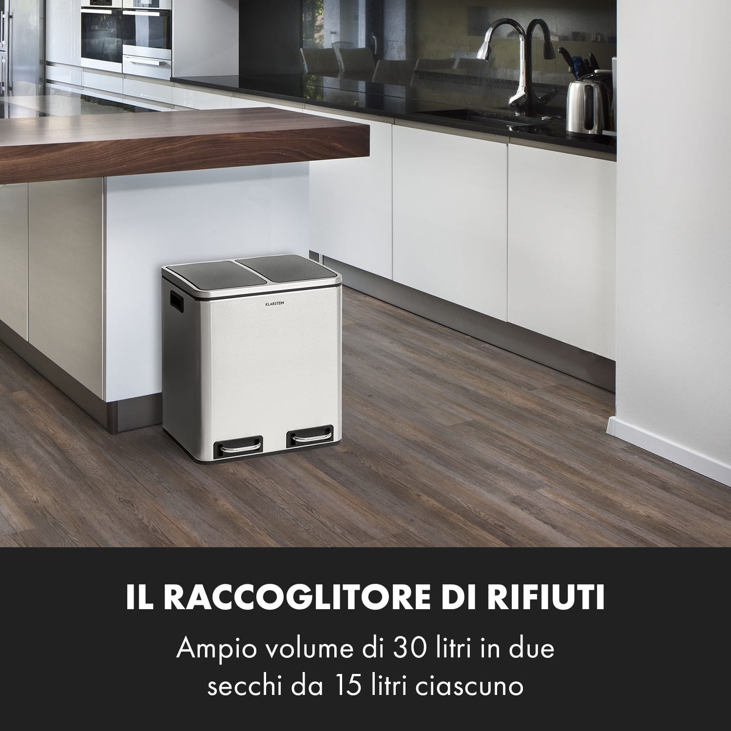 Trash Gordon Cestino a Pedale 30L / 2x15L Silenzioso PP Acciaio Inox spazzolato Argento metallizzato